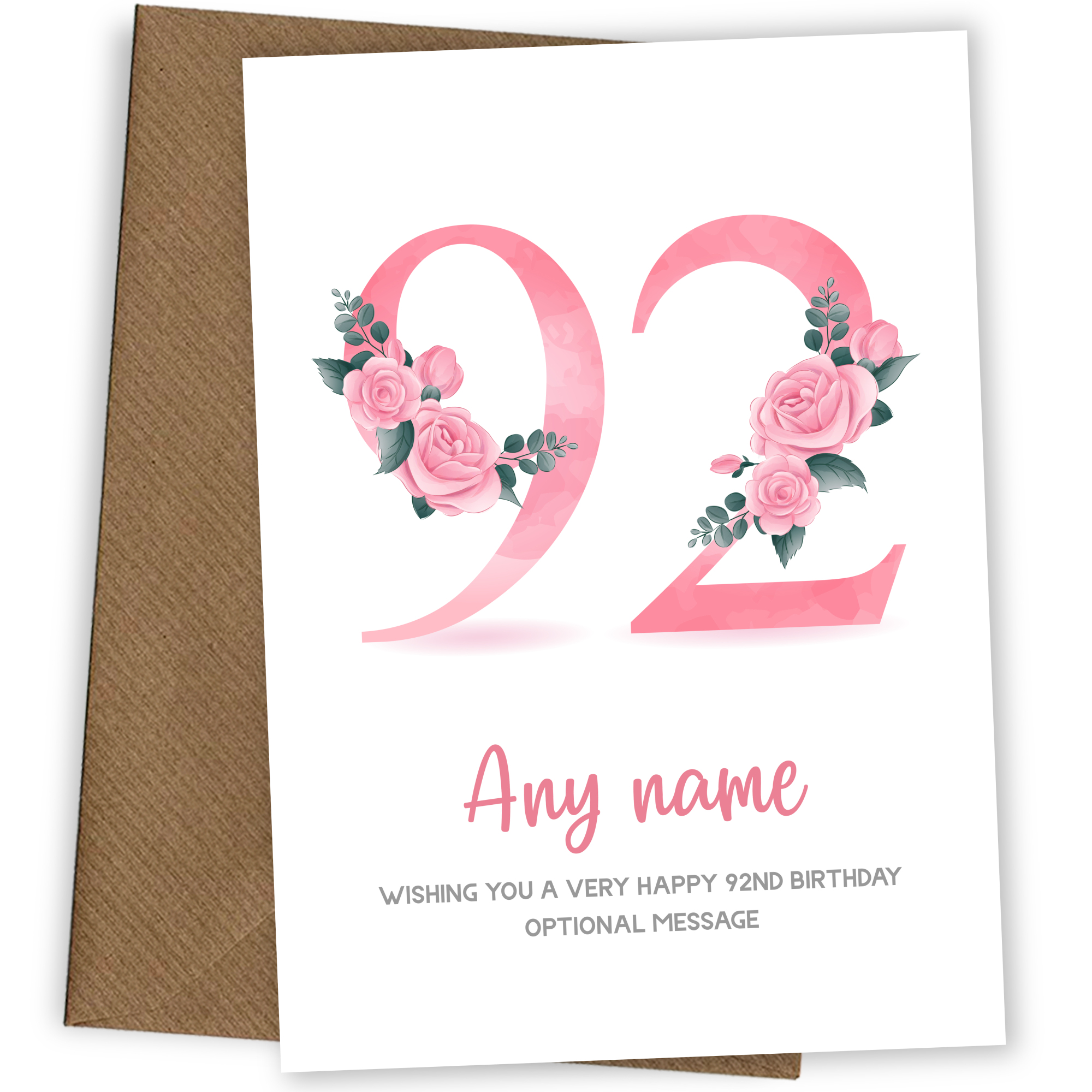 Personalised 92nd Birthday Card for Women - Floral Greeting Cards