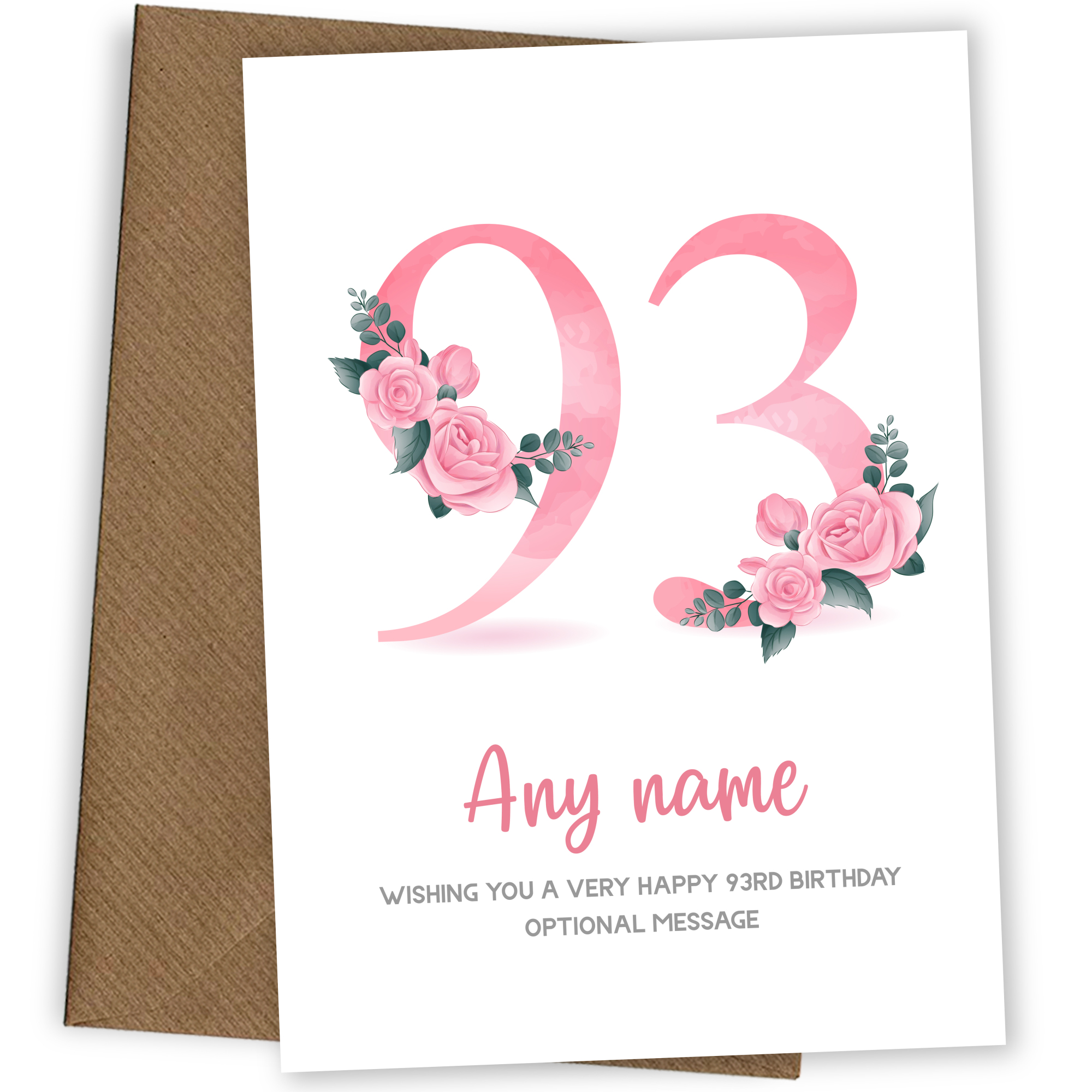 Personalised 93rd Birthday Card for Women - Floral Greeting Cards