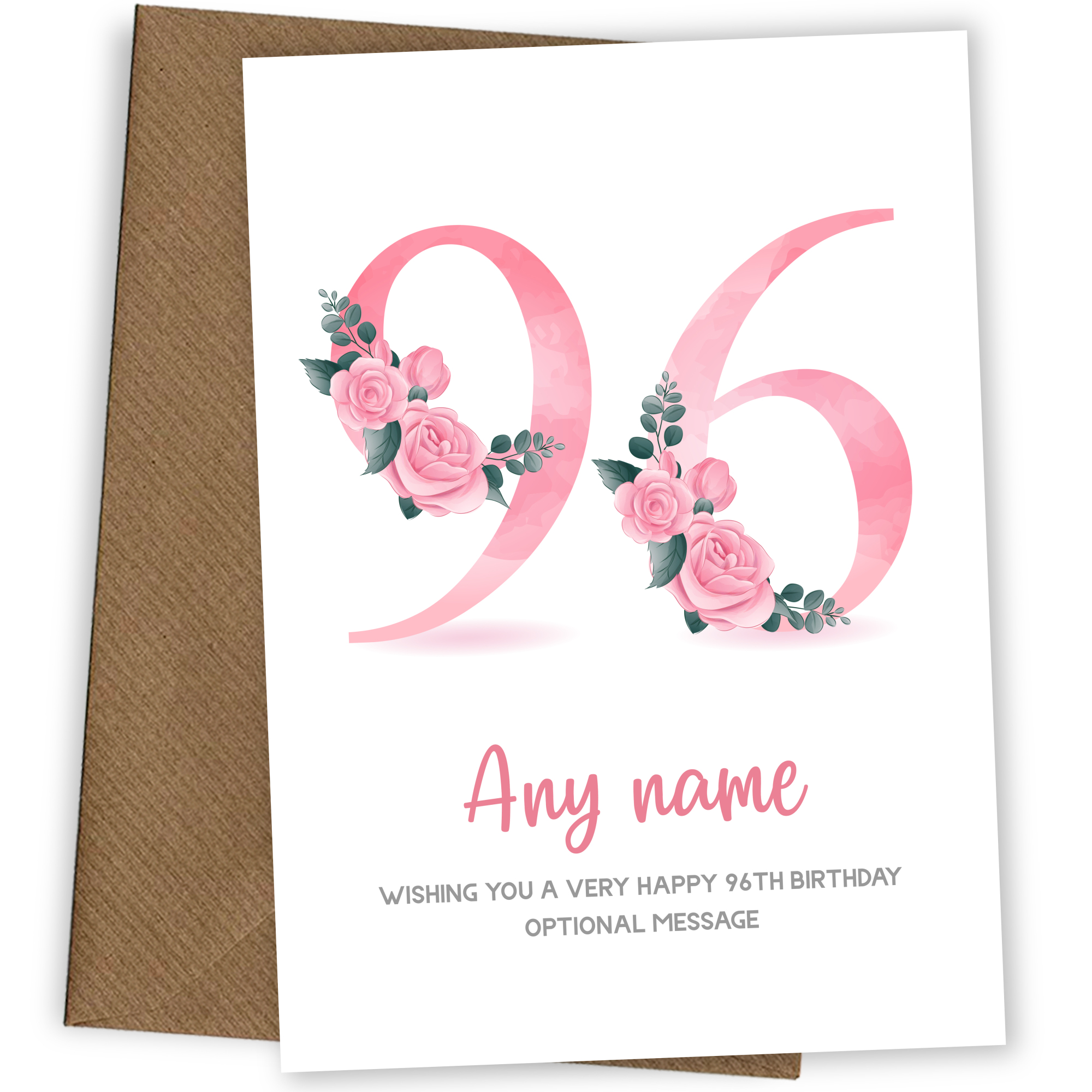 Personalised 96th Birthday Card for Women - Floral Greeting Cards