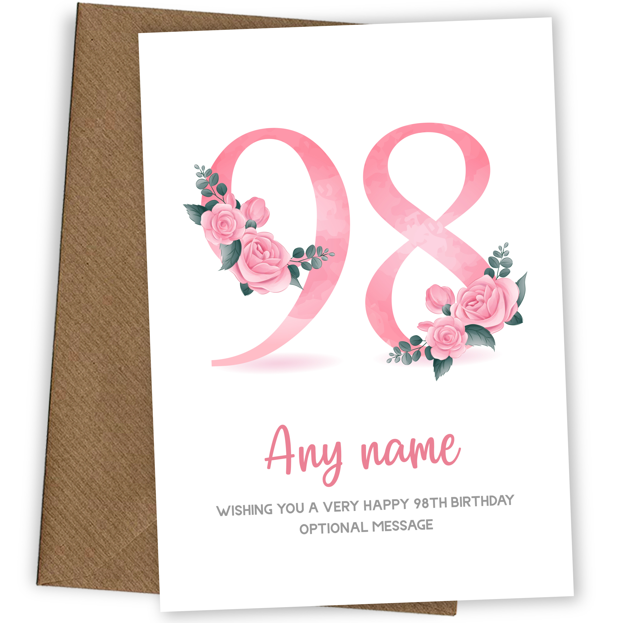 Personalised 98th Birthday Card for Women - Floral Greeting Cards
