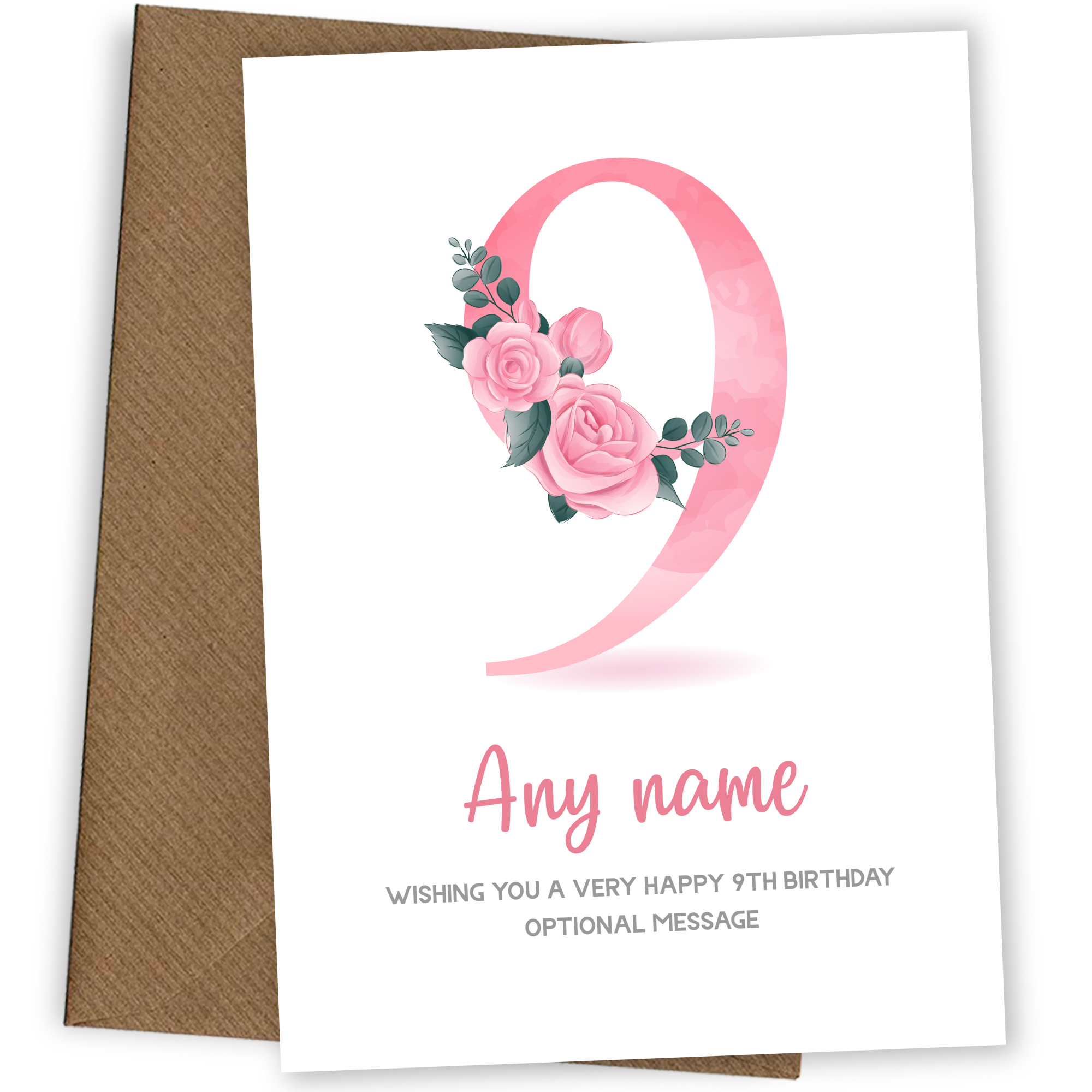 Personalised 9th Birthday Card for Girl - Floral Greeting Cards
