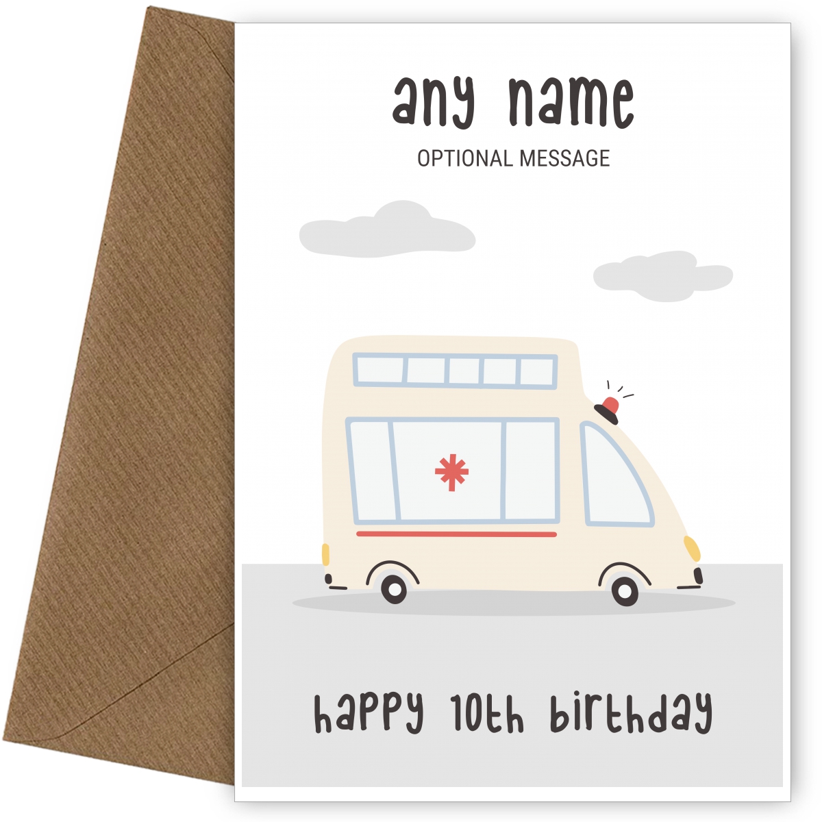 Fun Vehicles 10th Birthday Card for Boys - Ambulance