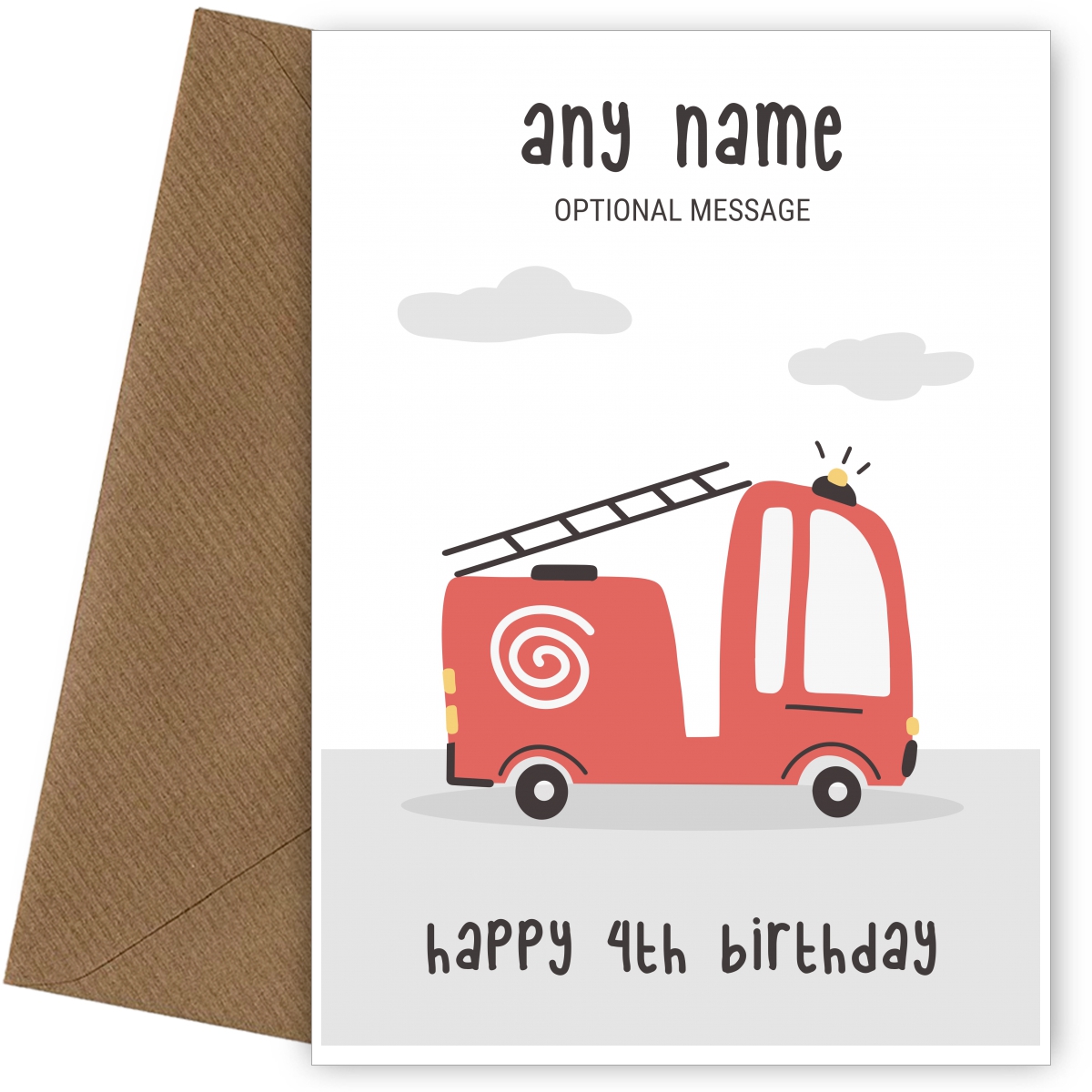Fun Vehicles 4th Birthday Card for Boys - Fire Engine Fun Vehicles 4th Birthday Card for Boys - Fire Engine