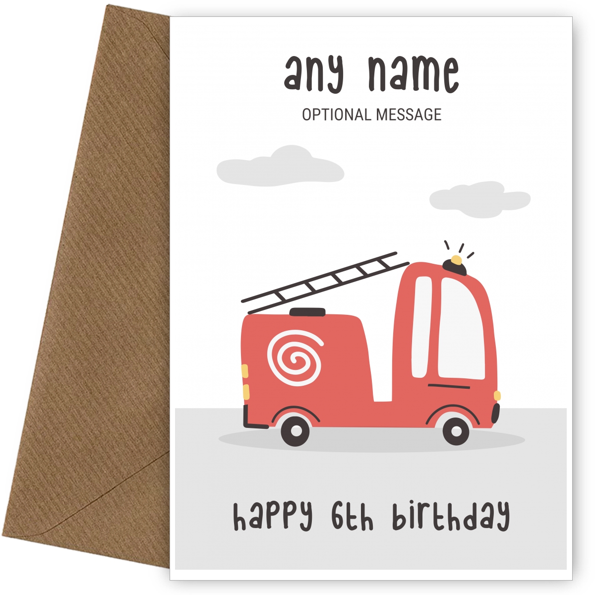 Fun Vehicles 6th Birthday Card for Boys - Fire Engine Fun Vehicles 6th Birthday Card for Boys - Fire Engine