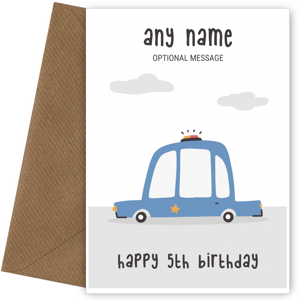 Fun Vehicles 5th Birthday Card for Boys - Police Car Fun Vehicles 5th Birthday Card for Boys - Police Car