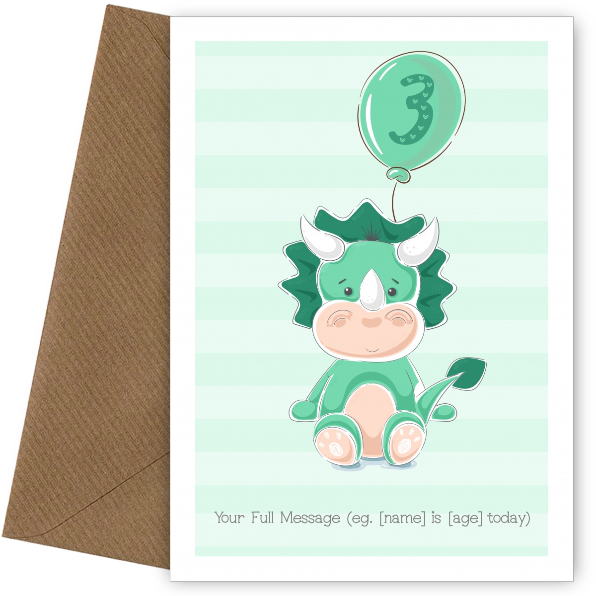Personalised 3rd Birthday Card (Green Dinosaur)