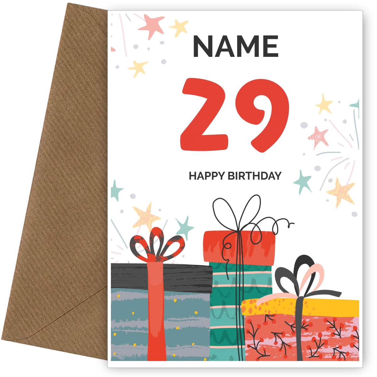 Happy 29th Birthday Card - Fun Presents Design