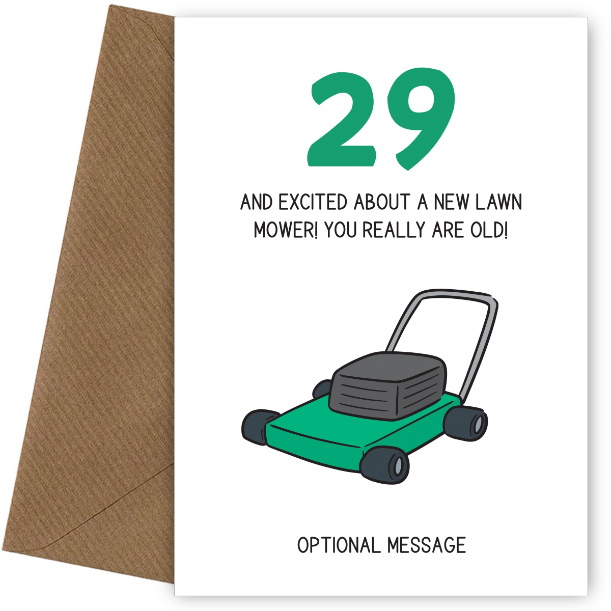 Happy 29th Birthday Card - Excited About Lawn Mower!
