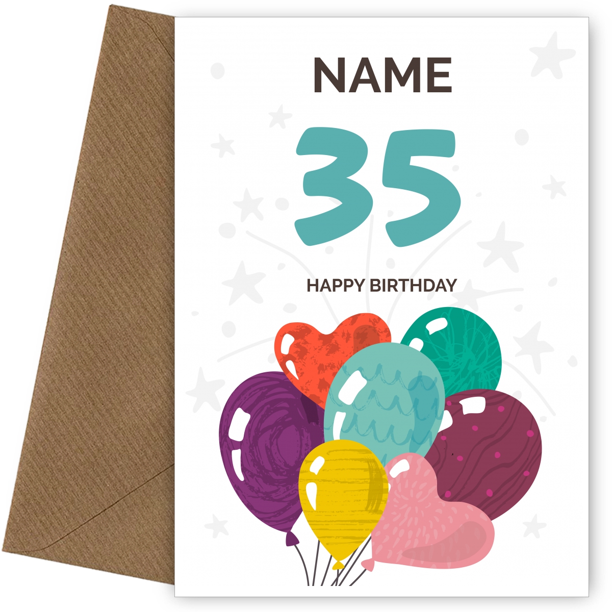 Happy 35th Birthday Card - Fun Balloons Design