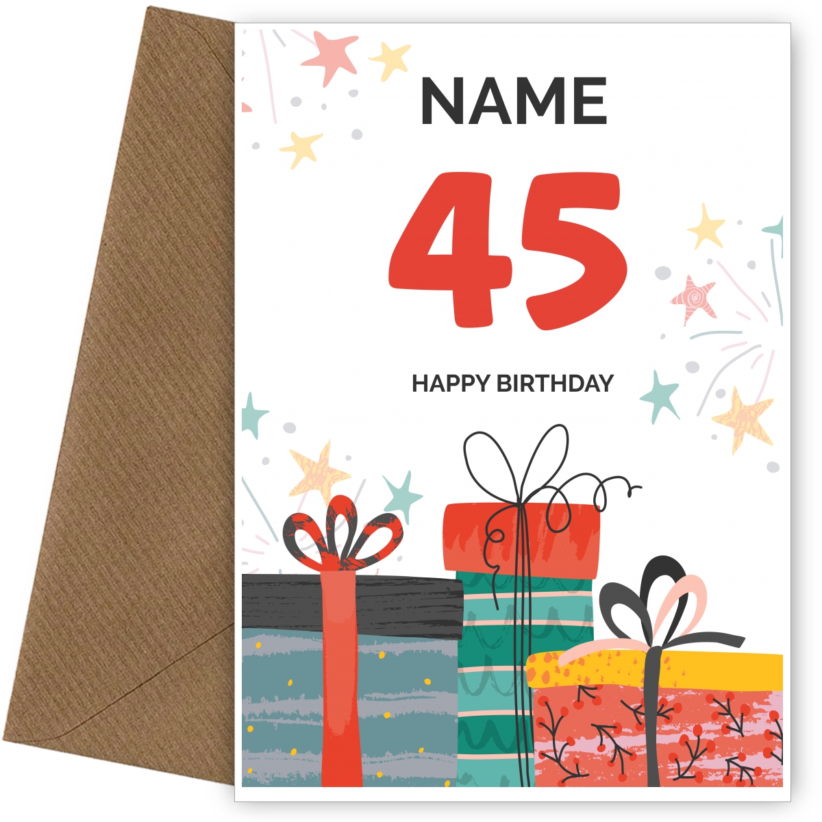 Happy 45th Birthday Card - Fun Presents Design