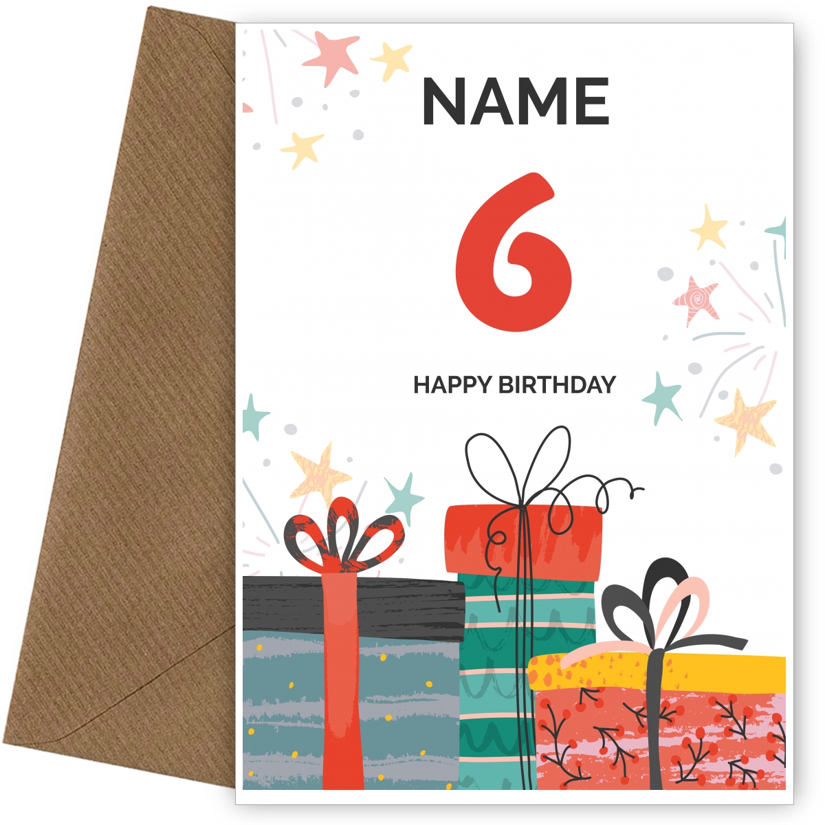Happy 6th Birthday Card - Fun Presents Design