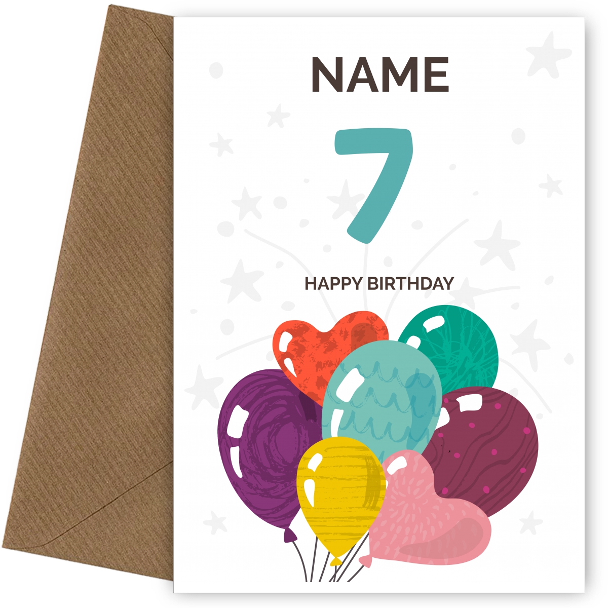 Happy 7th Birthday Card - Fun Balloons Design