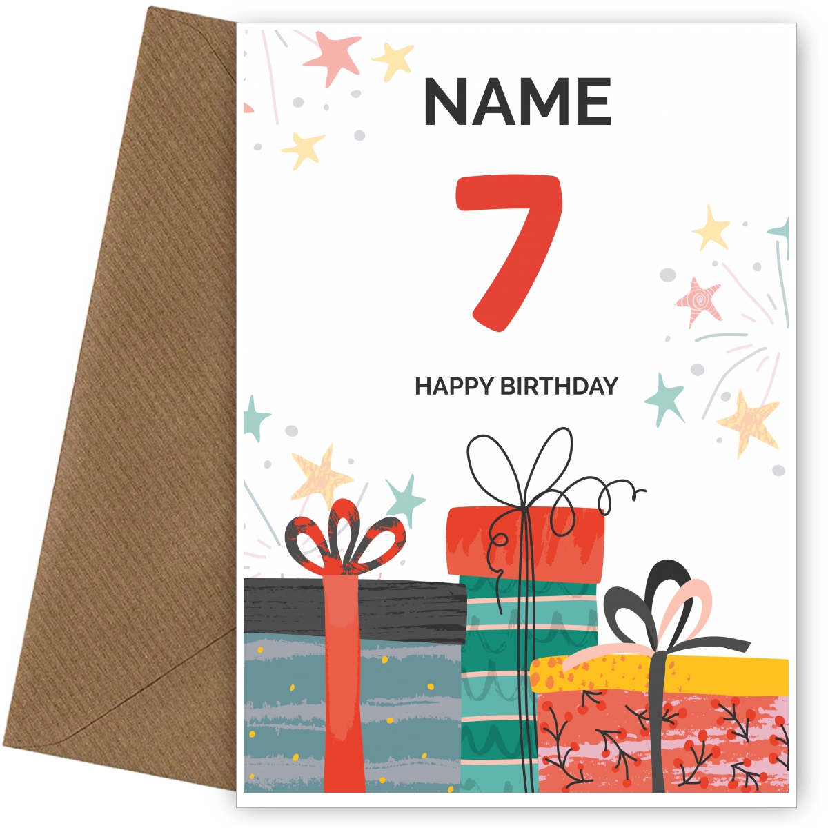 Happy 7th Birthday Card - Fun Presents Design