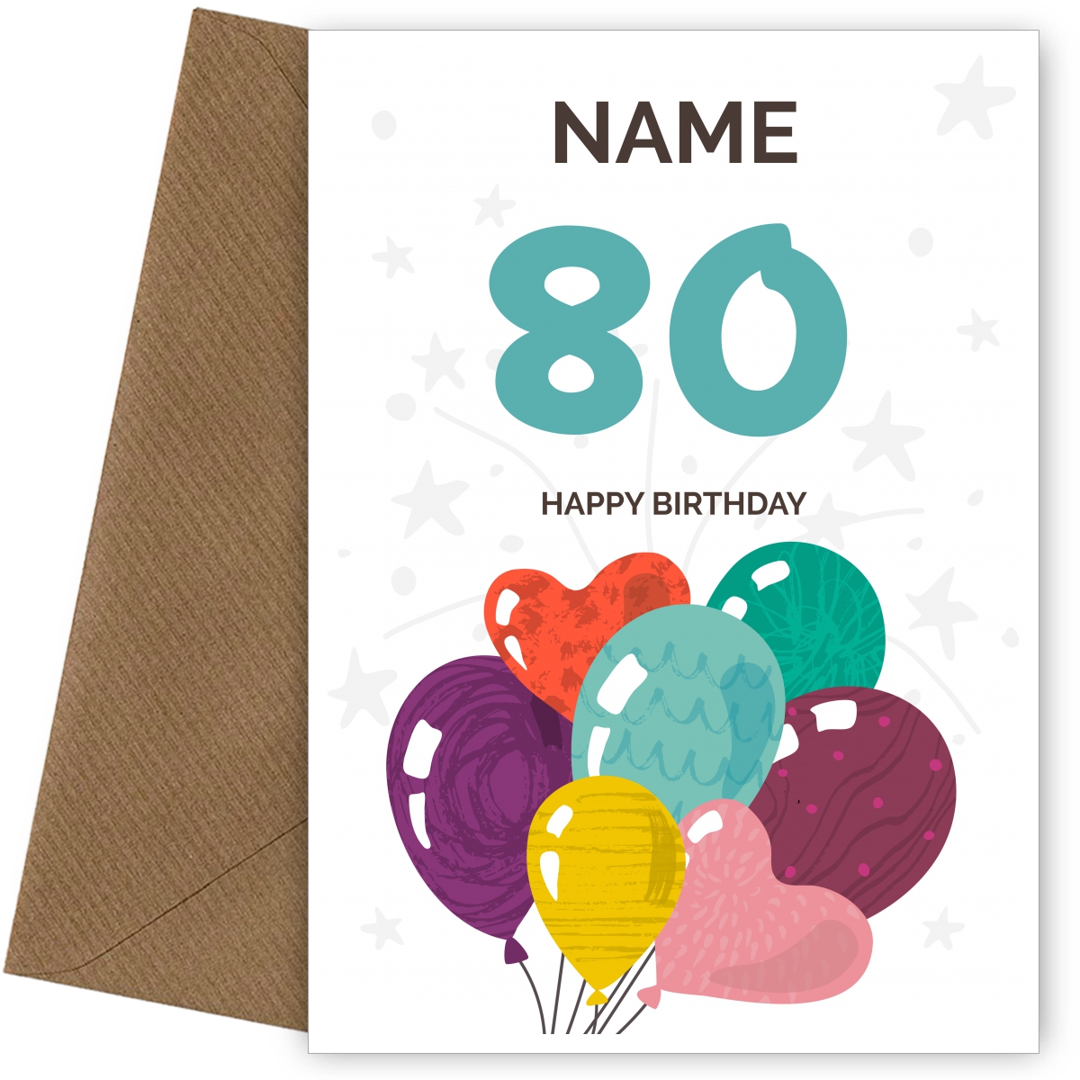 Happy 80th Birthday Card - Fun Balloons Design