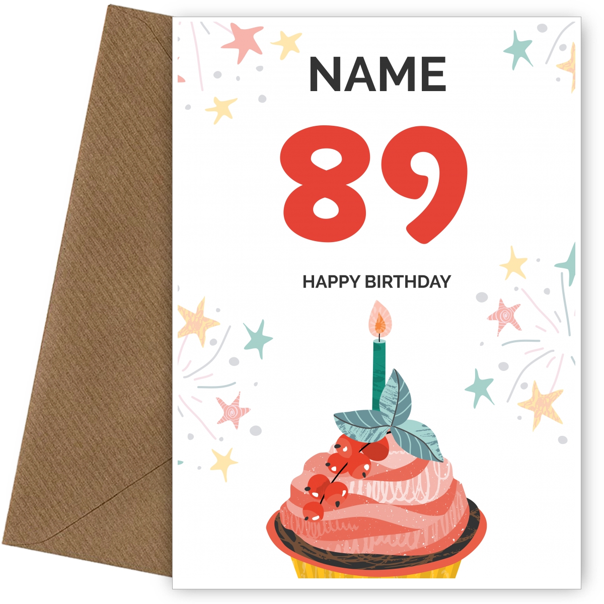 Happy 89th Birthday Card - Fun Cupcake Design