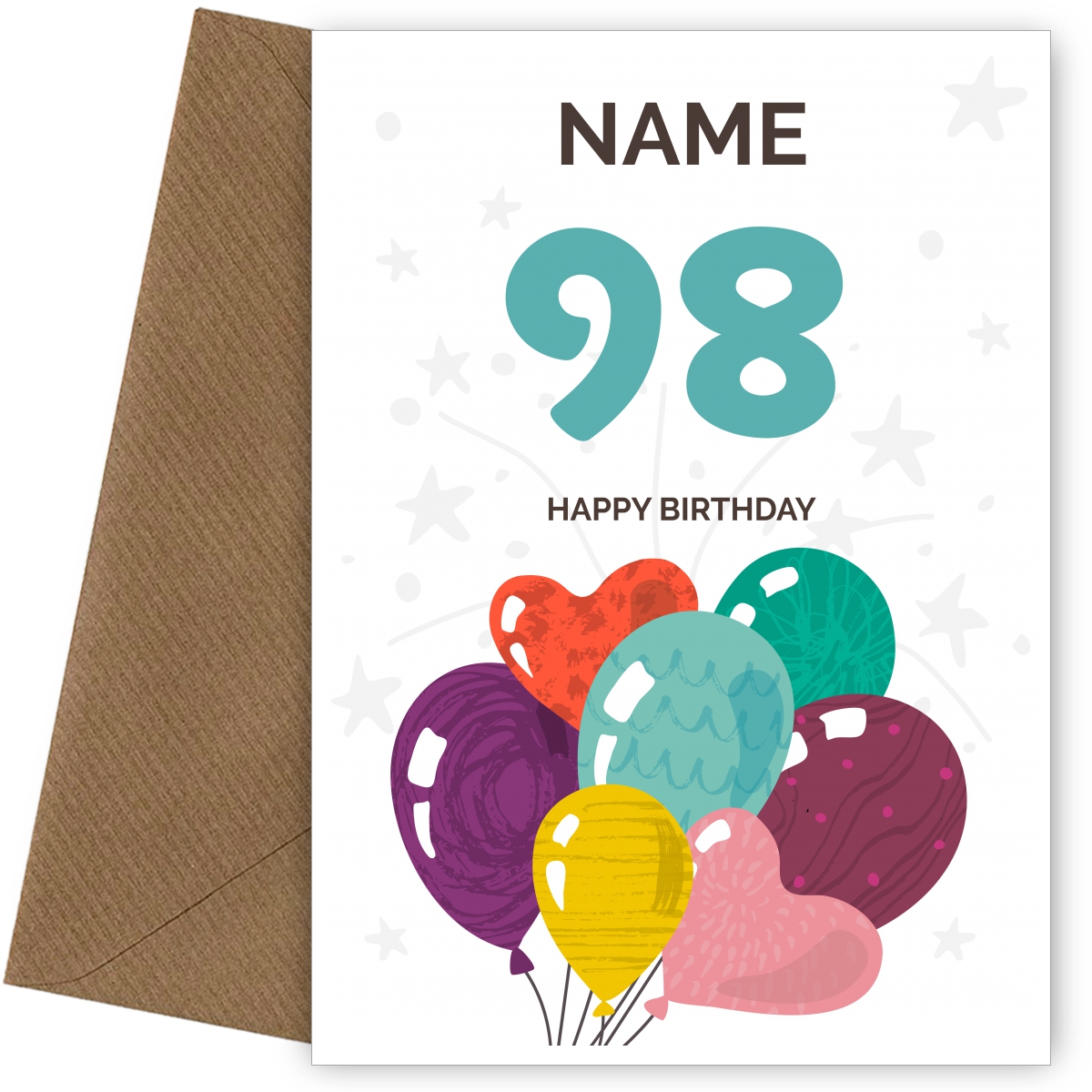 Happy 98th Birthday Card - Fun Balloons Design