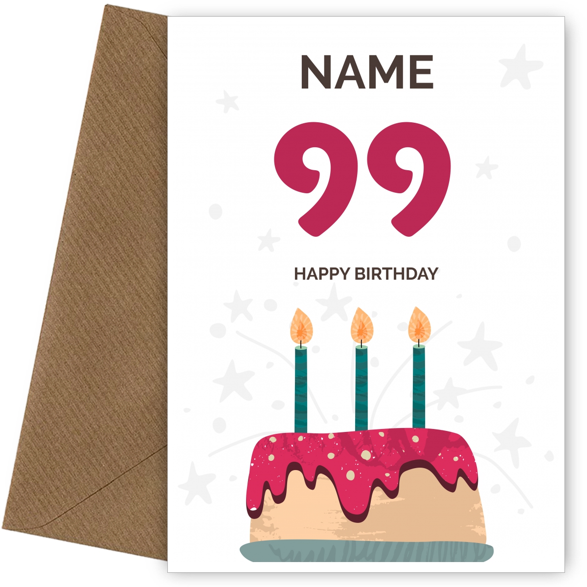 Happy 99th Birthday Card - Fun Birthday Cake Design
