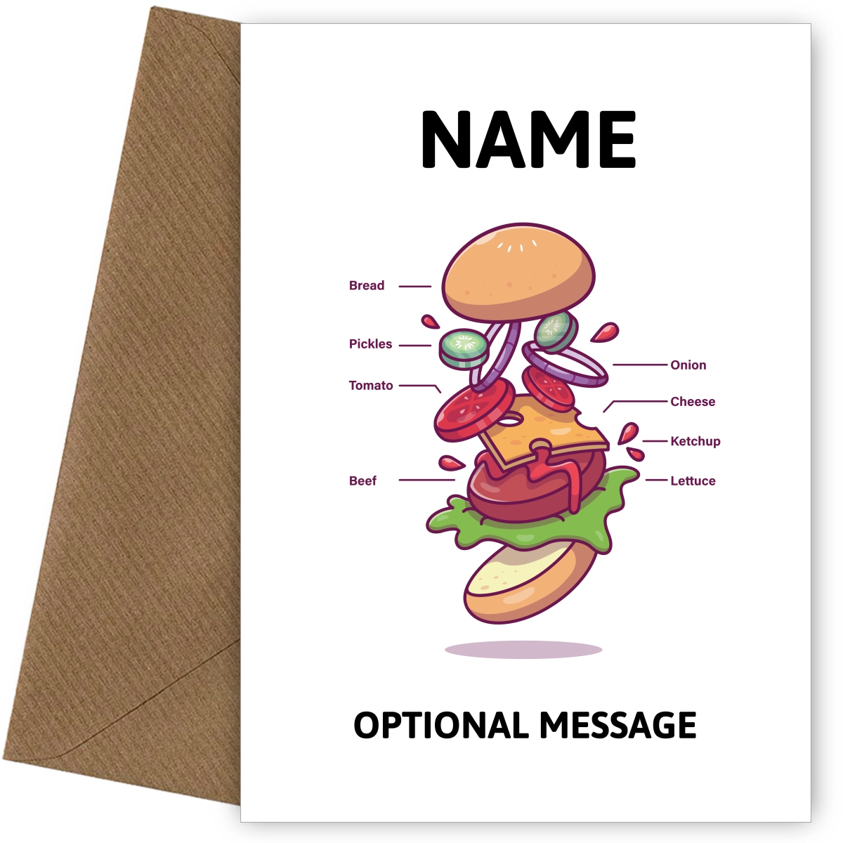 Ingredients - Burger Greetings Card