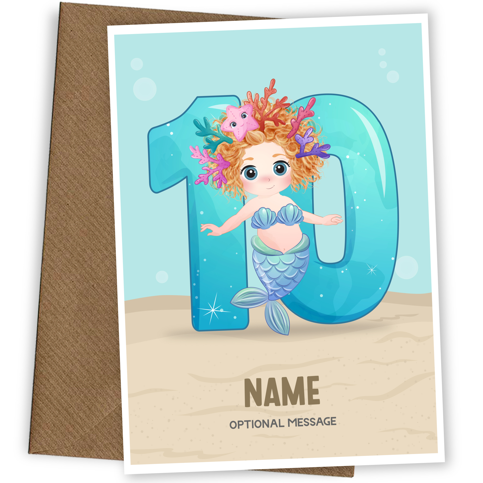Girls 10th Birthday Card for Kids Age 10 Yrs - Mermaid