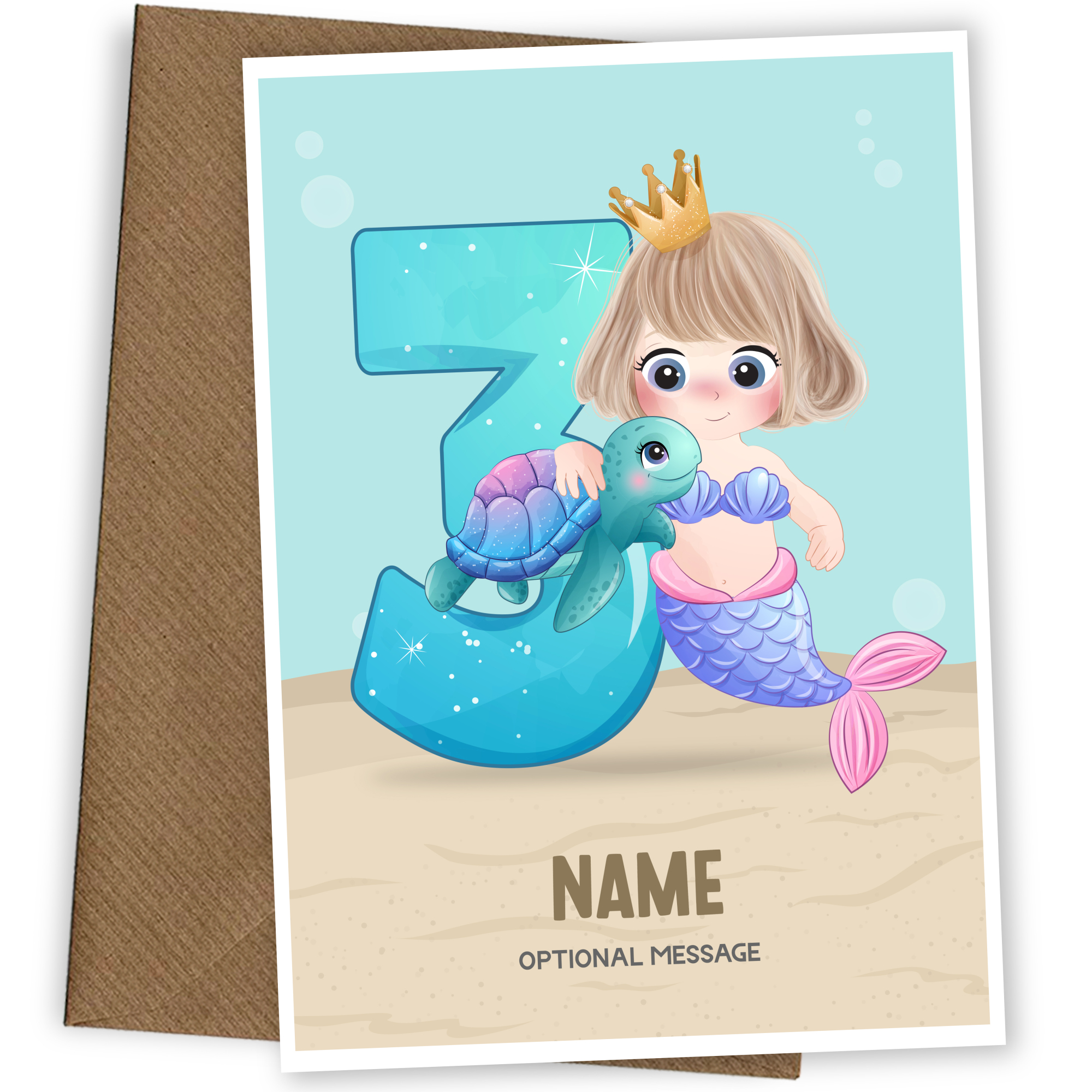 Girls 3rd Birthday Card for Kids Age 3 Yrs - Mermaid