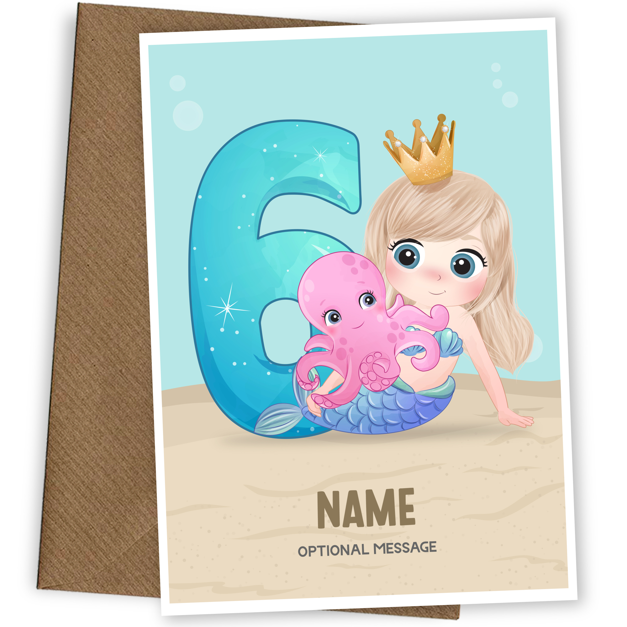 Girls 6th Birthday Card for Kids Age 6 Yrs - Mermaid