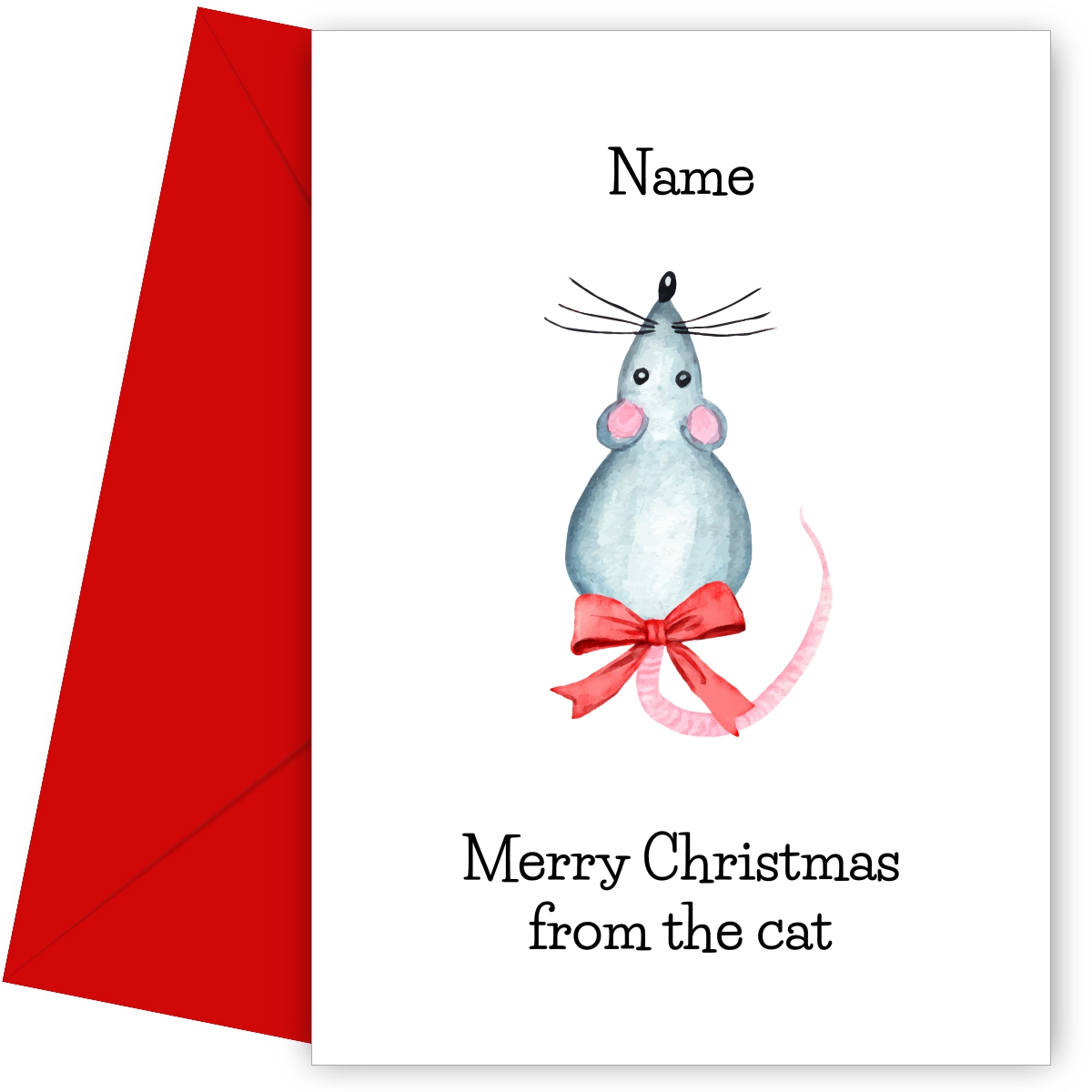 Cat Christmas Cards - Mouse with Bow - Merry Christmas Card from the Cat