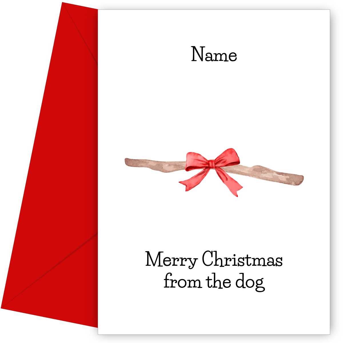 Dog Christmas Cards - Stick with Bow - Merry Christmas Card from the Dog
