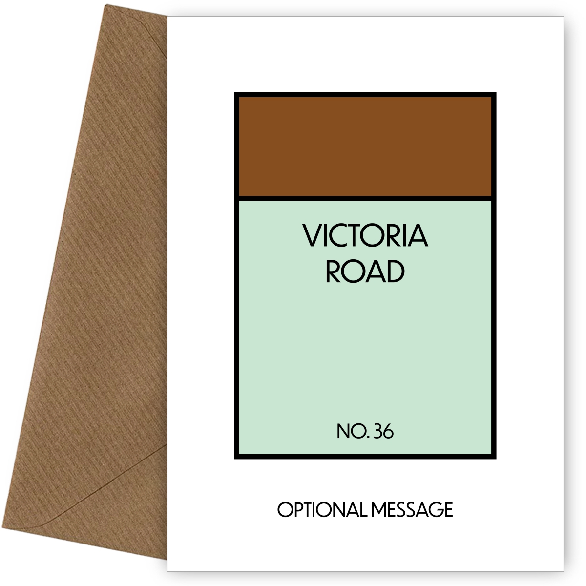 New Home Card for Housewarming - Monopoly Style Greetings Card (Brown)