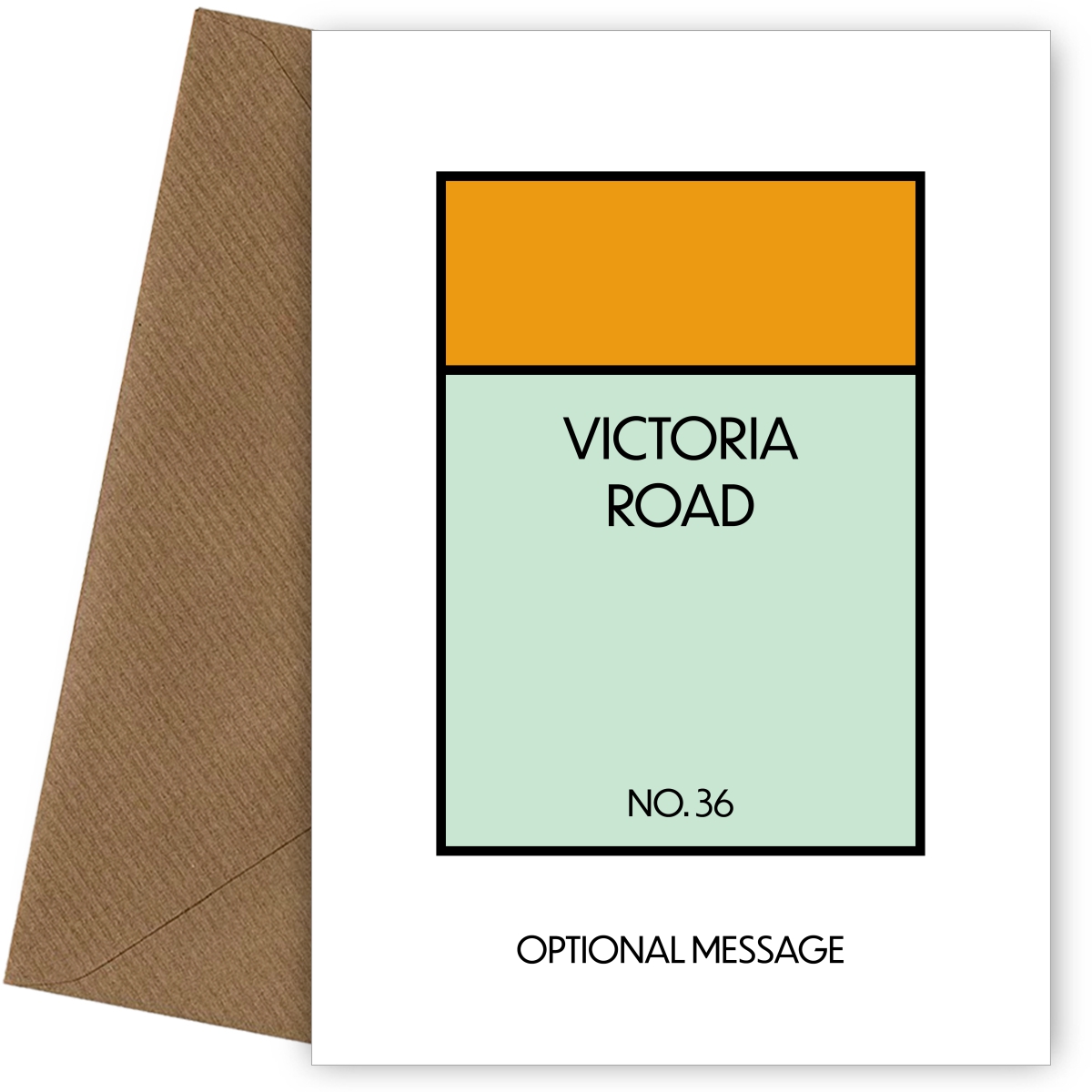 New Home Card for Housewarming - Monopoly Style Greetings Card (Orange)