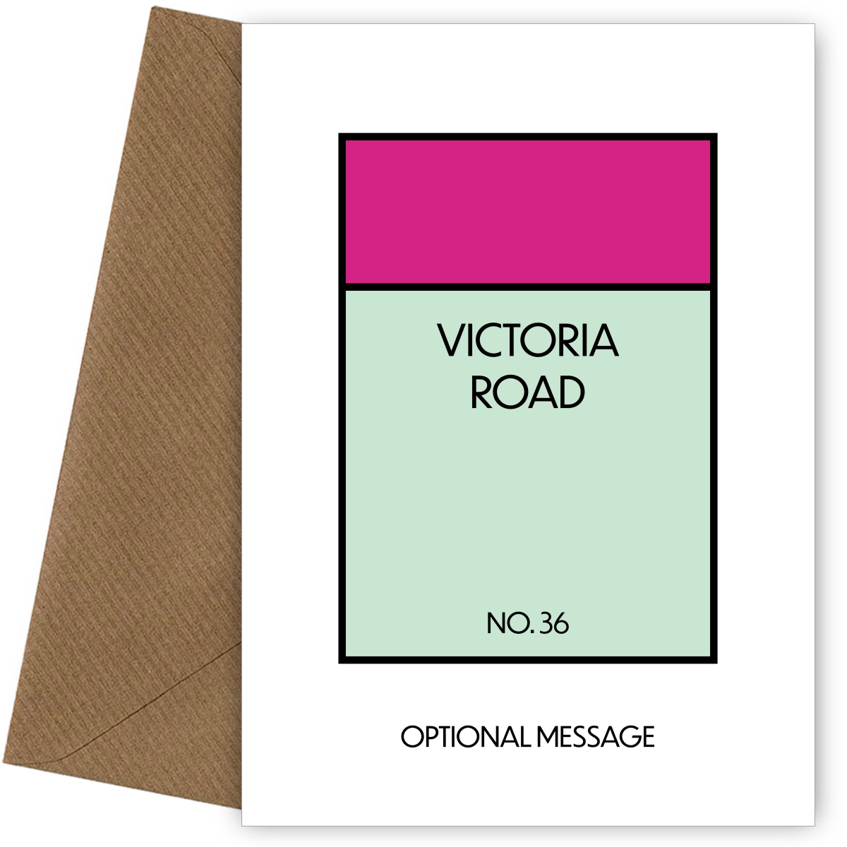 New Home Card for Housewarming - Monopoly Style Greetings Card (Pink)