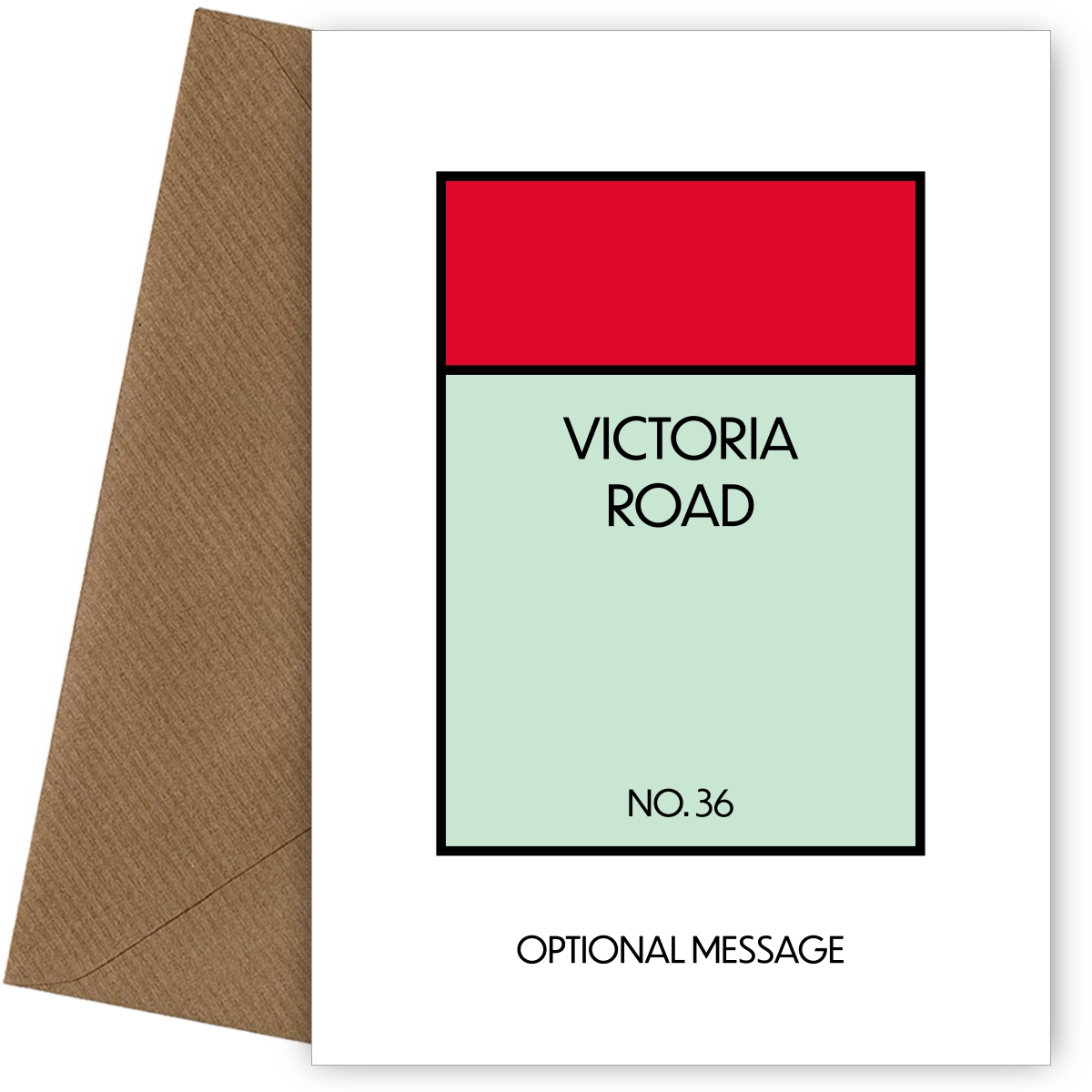 New Home Card for Housewarming - Monopoly Style Greetings Card (Red)