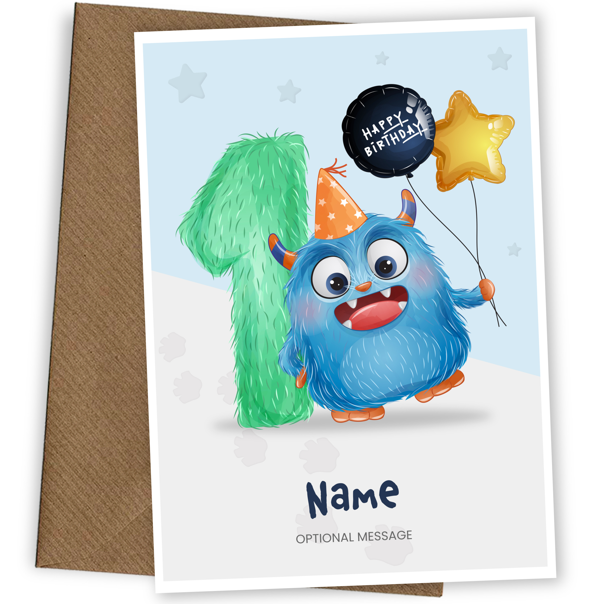Boys 1st Birthday Card for Kids Age 1 Yrs - Monster