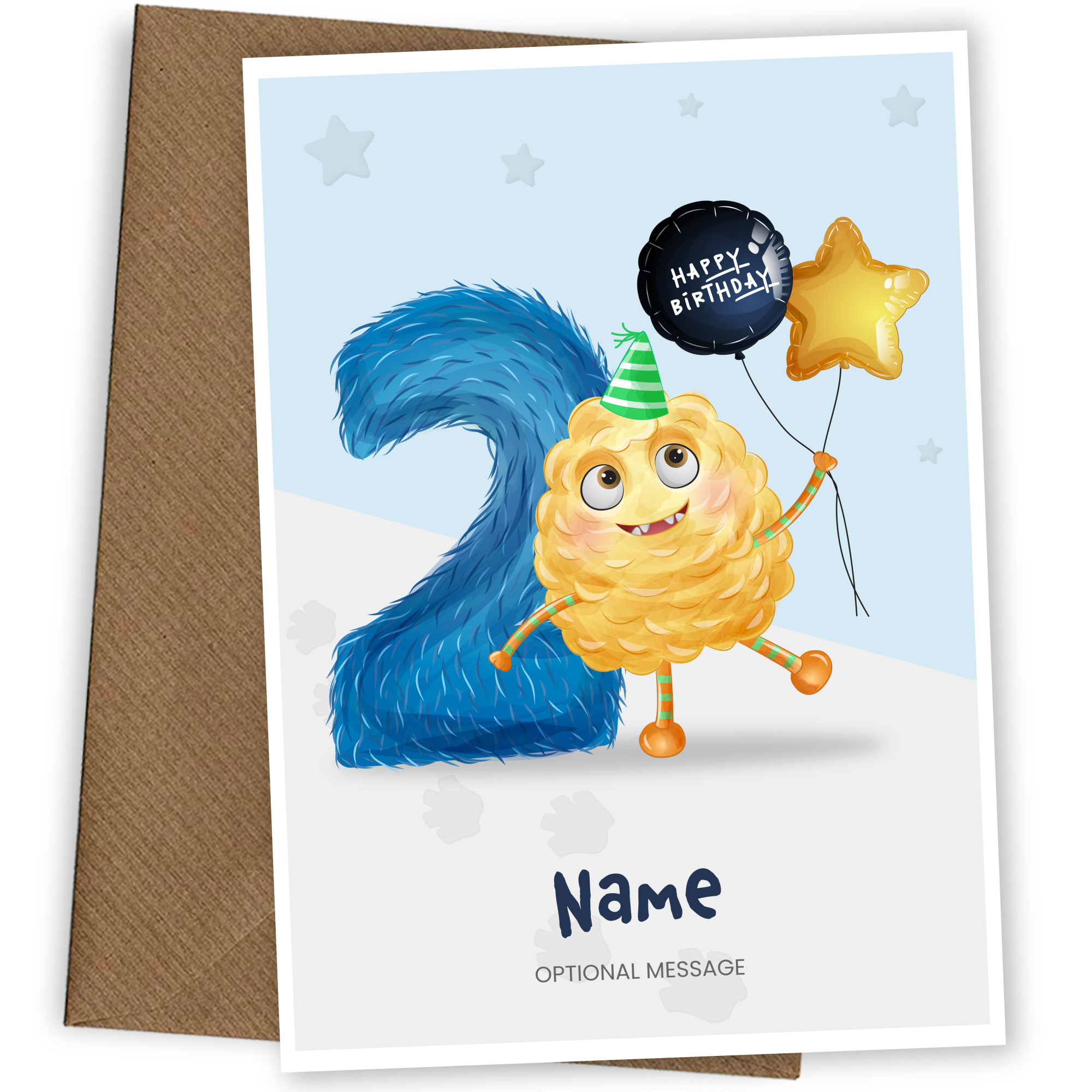 Boys 2nd Birthday Card for Kids Age 2 Yrs - Monster