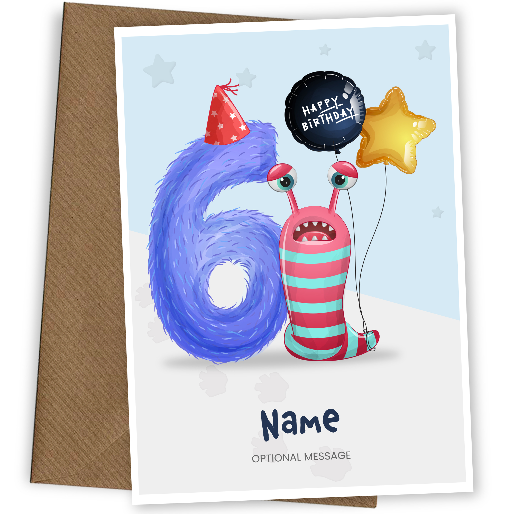 Boys 6th Birthday Card for Kids Age 6 Yrs - Monster