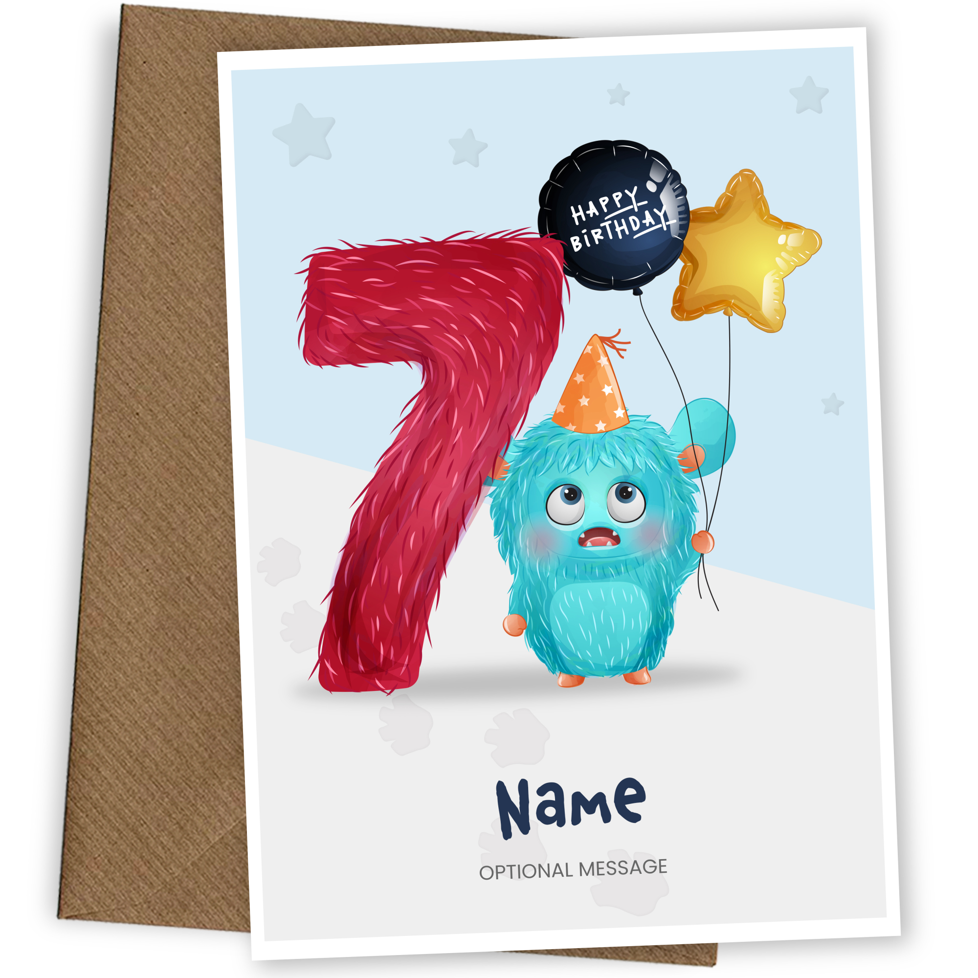 Boys 7th Birthday Card for Kids Age 7 Yrs - Monster