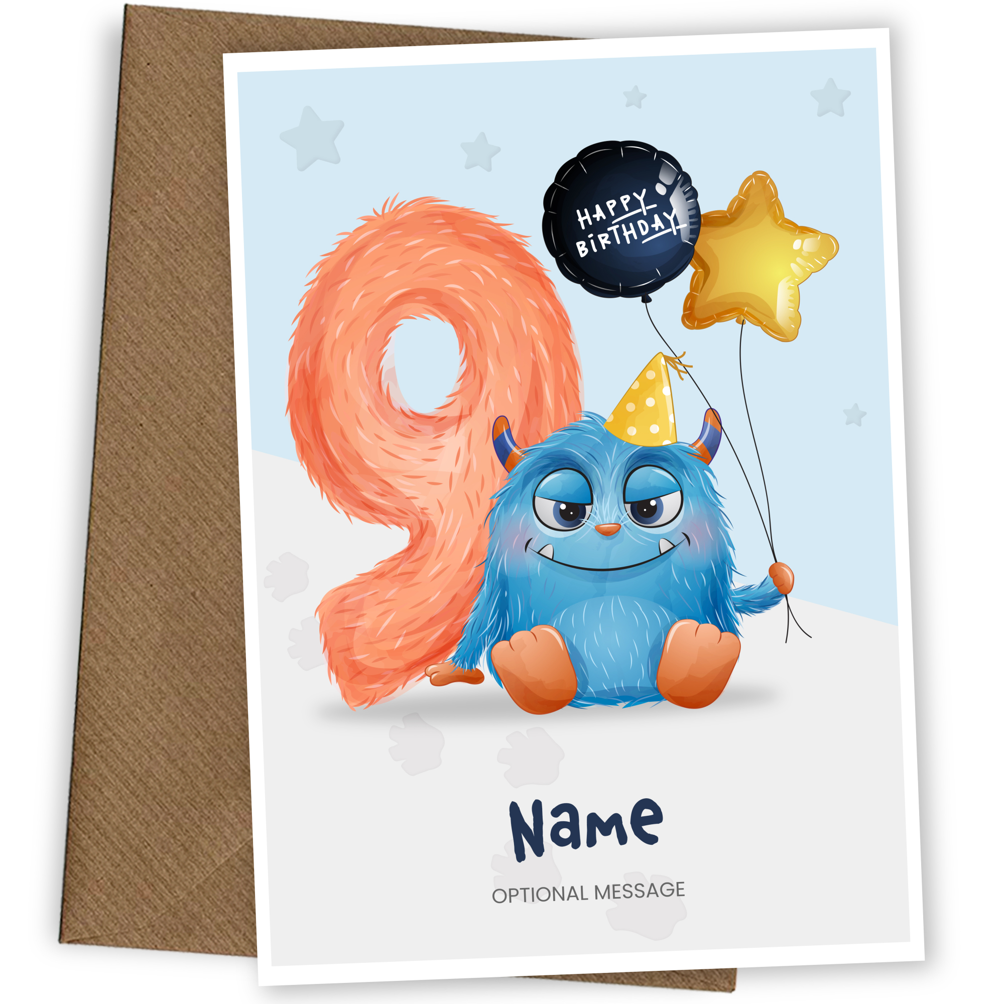 Boys 9th Birthday Card for Kids Age 9 Yrs - Monster