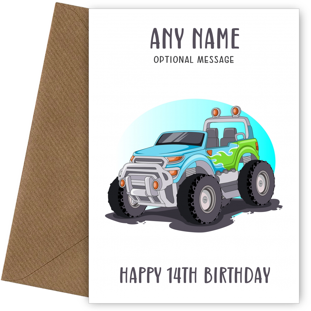 14th Birthday Card for Any Name - Summer Monster Truck 14th Birthday Card for Any Name - Summer Monster Truck