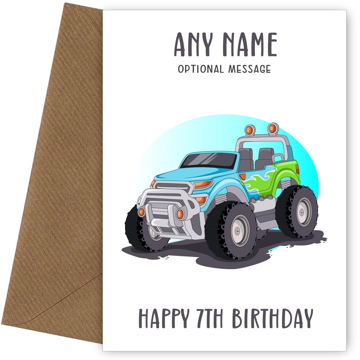 7th Birthday Card for Any Name - Summer Monster Truck 7th Birthday Card for Any Name - Summer Monster Truck