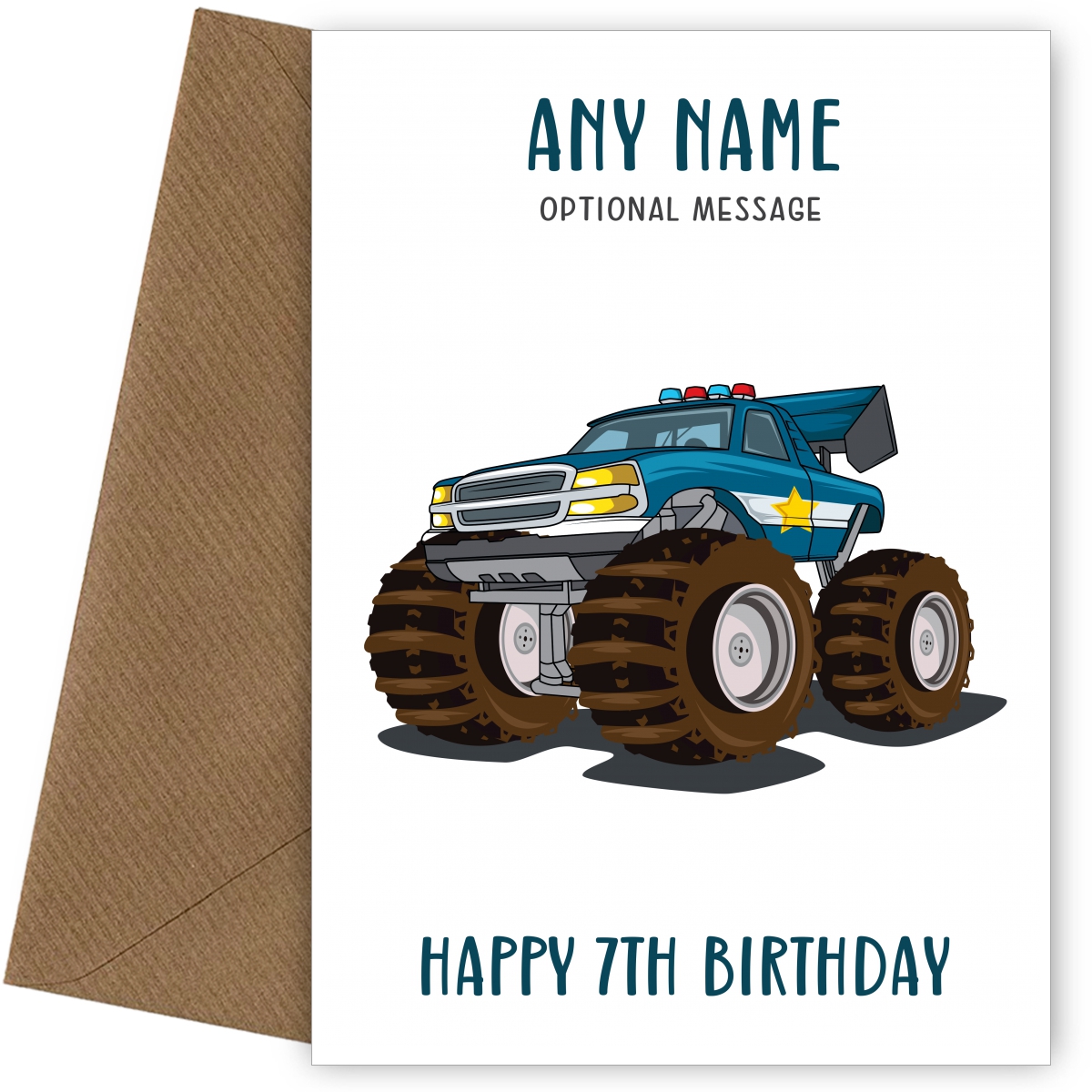 7th Birthday Card for Any Name - Police Monster Truck 7th Birthday Card for Any Name - Police Monster Truck