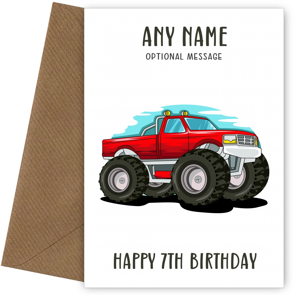 7th Birthday Card for Any Name - Red Monster Truck 7th Birthday Card for Any Name - Red Monster Truck