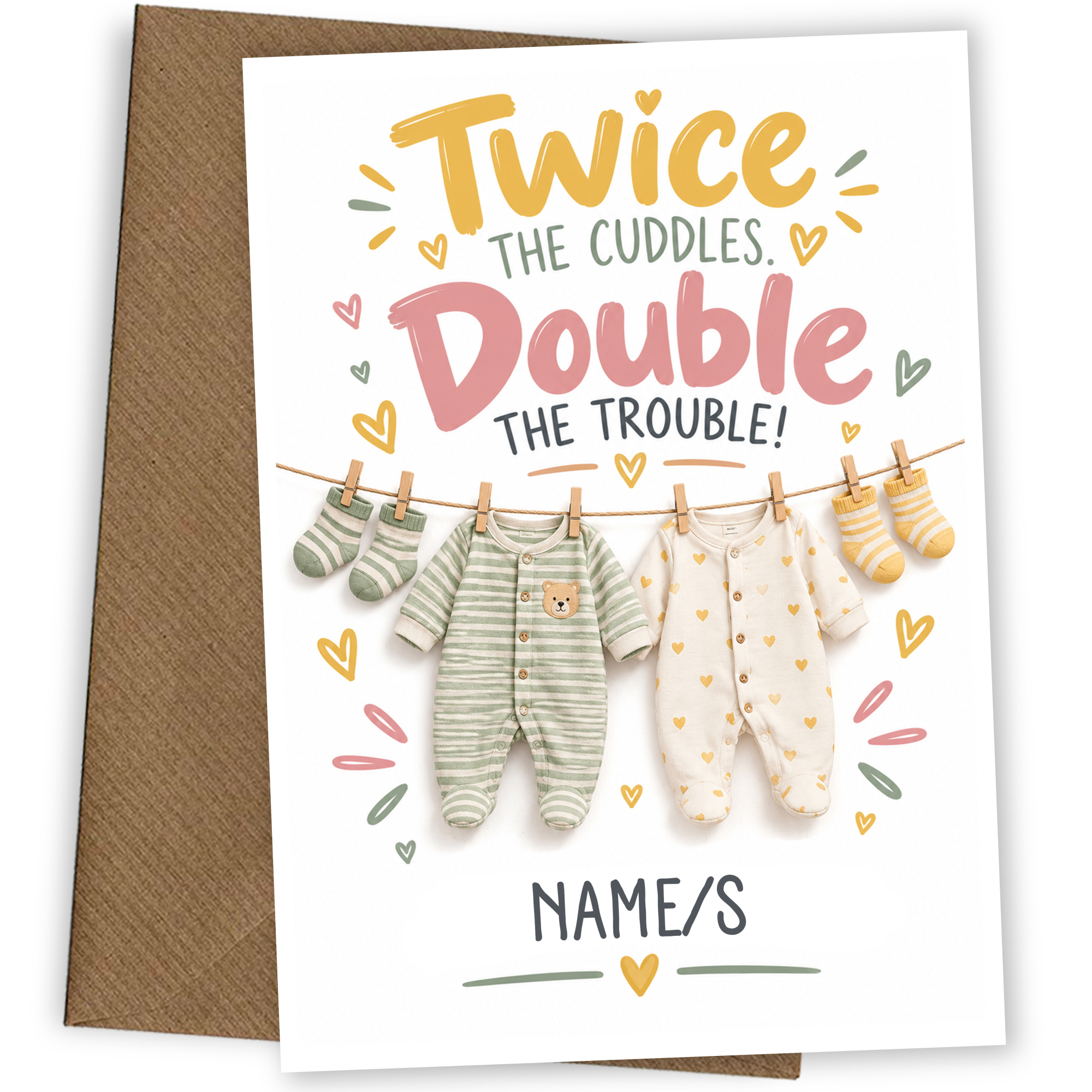 New Baby Card Twins Twice The Cuddles