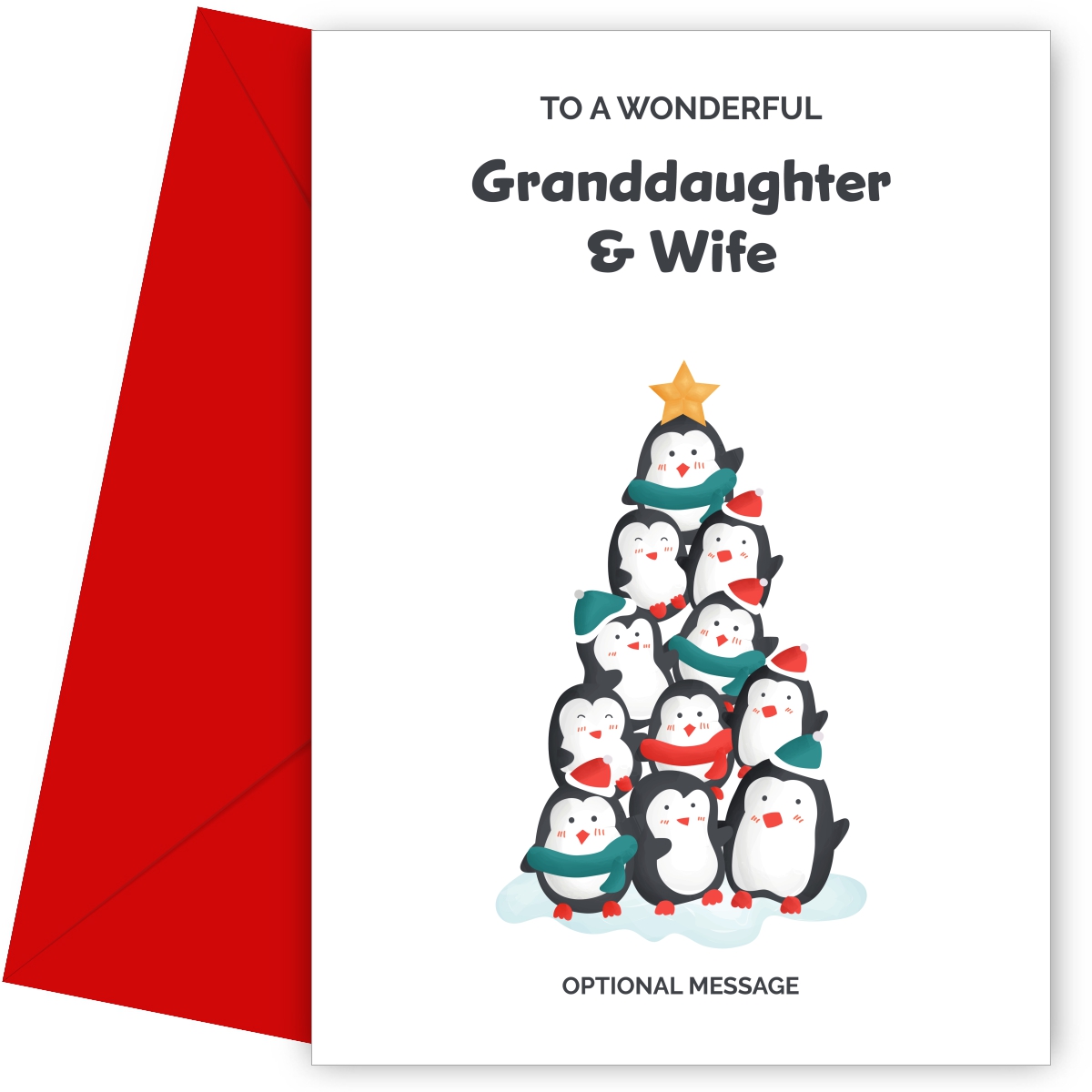 Granddaughter and Wife Christmas Card - Penguin Tree