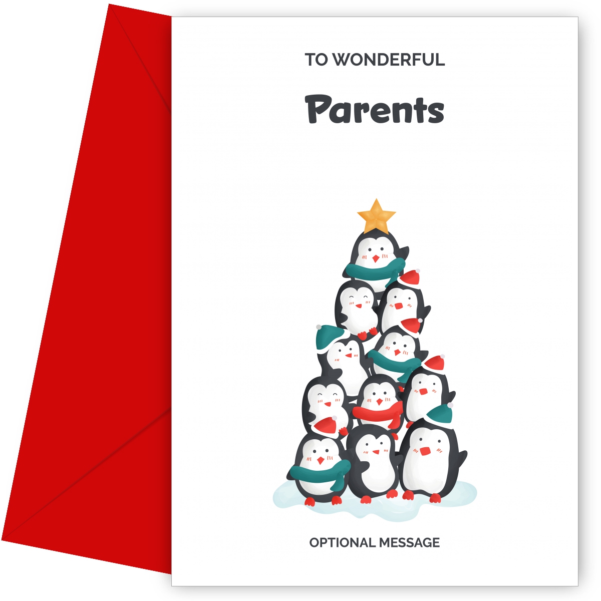 Parents Christmas Card - Penguin Tree
