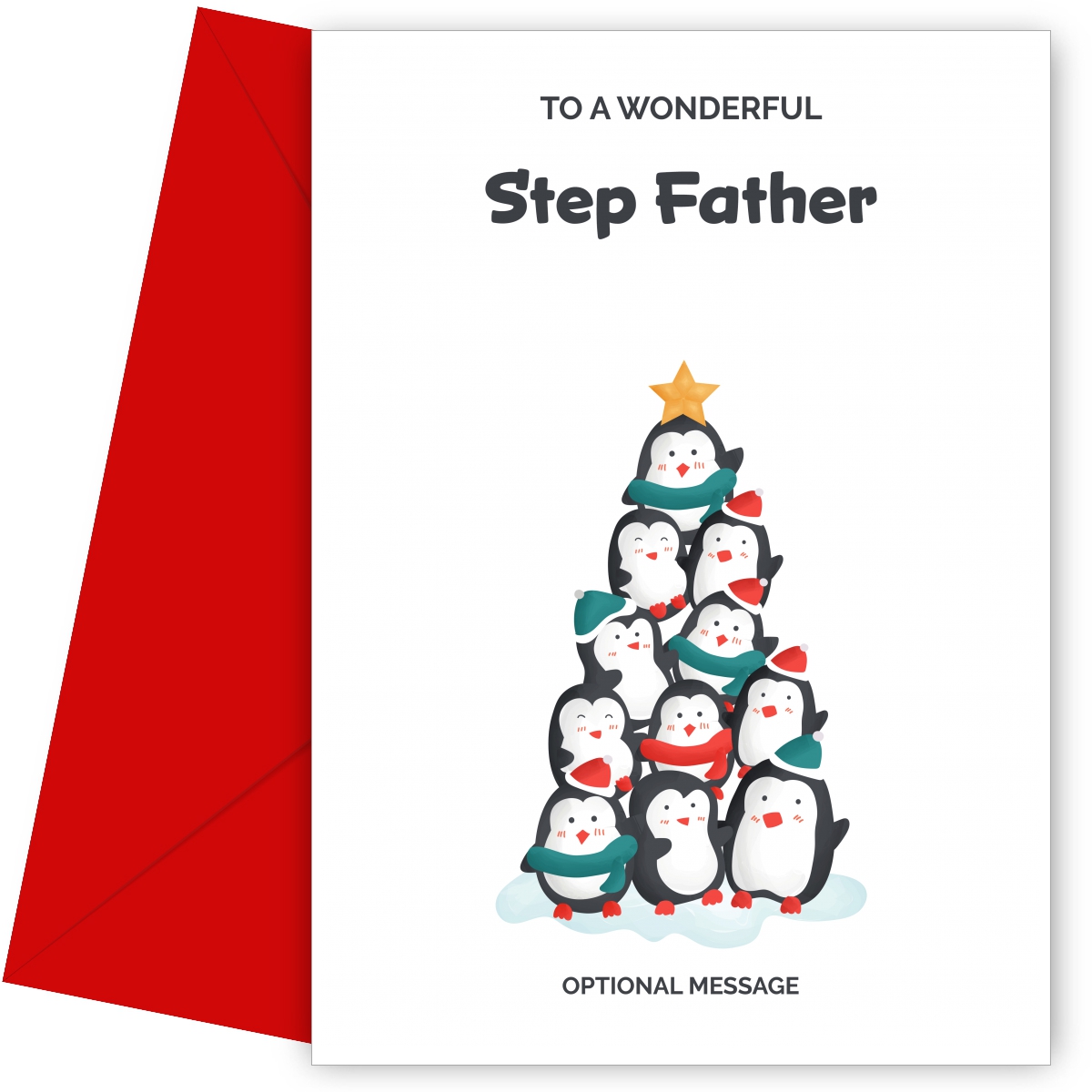 Step Father Christmas Card - Penguin Tree
