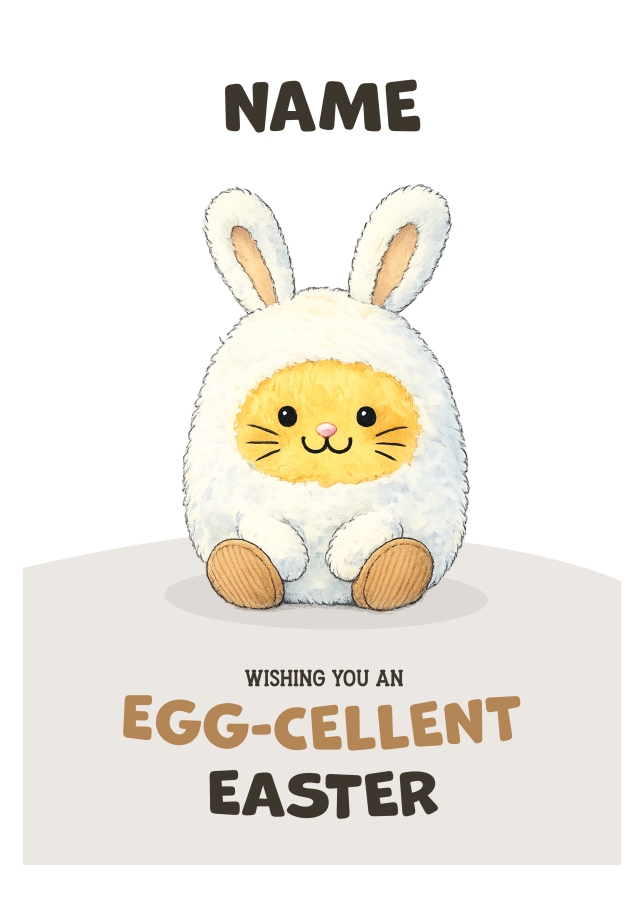 Cute Single Easter Card - Happy Bunny Plush Egg