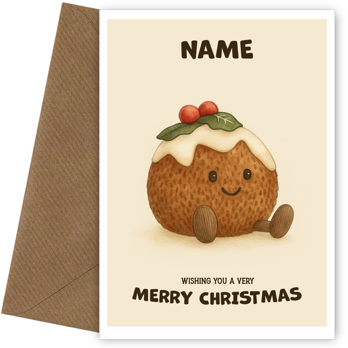 Cute Christmas Card for Her - Plush Christmas Pudding