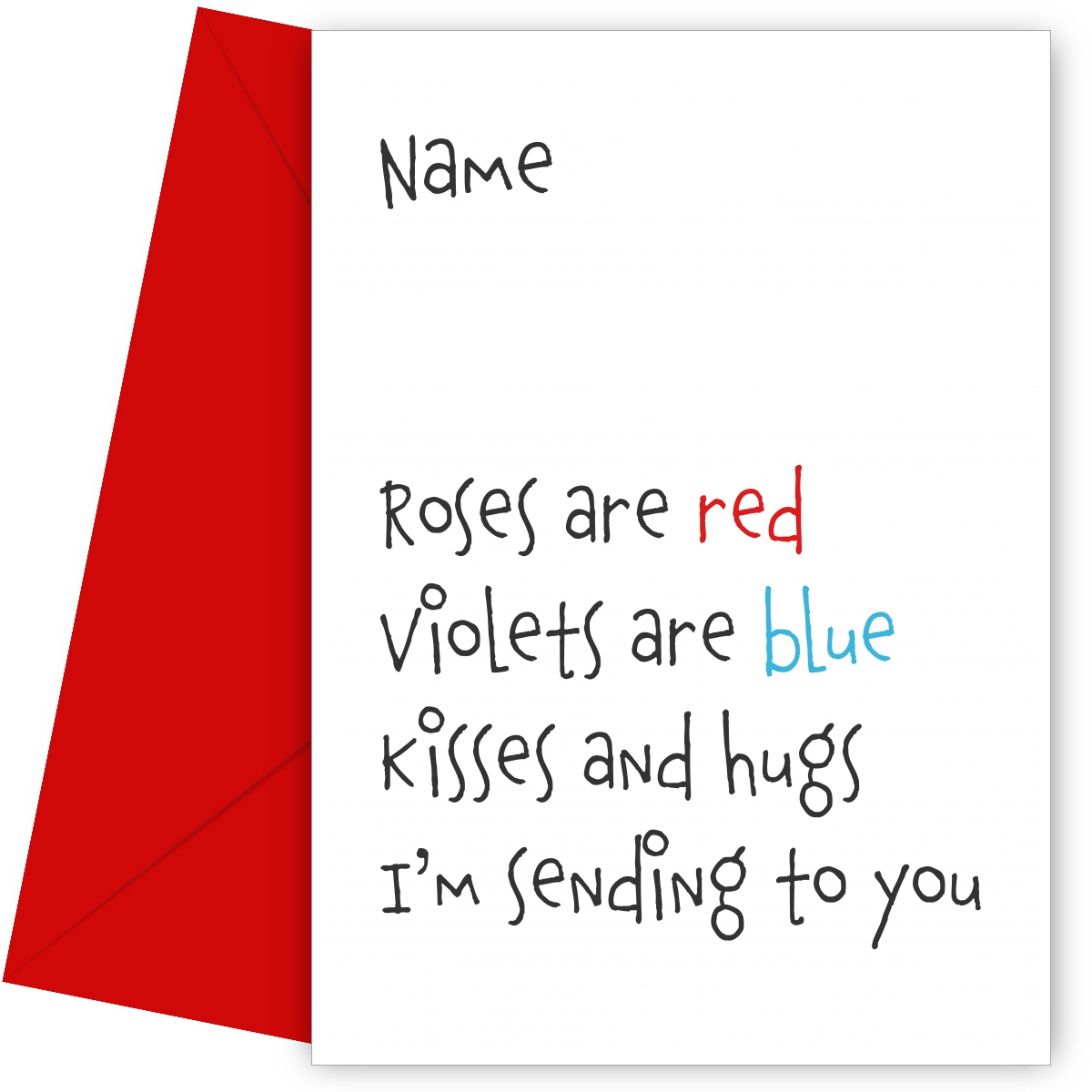 Personalised Roses are Red Card (Kisses and Hugs)