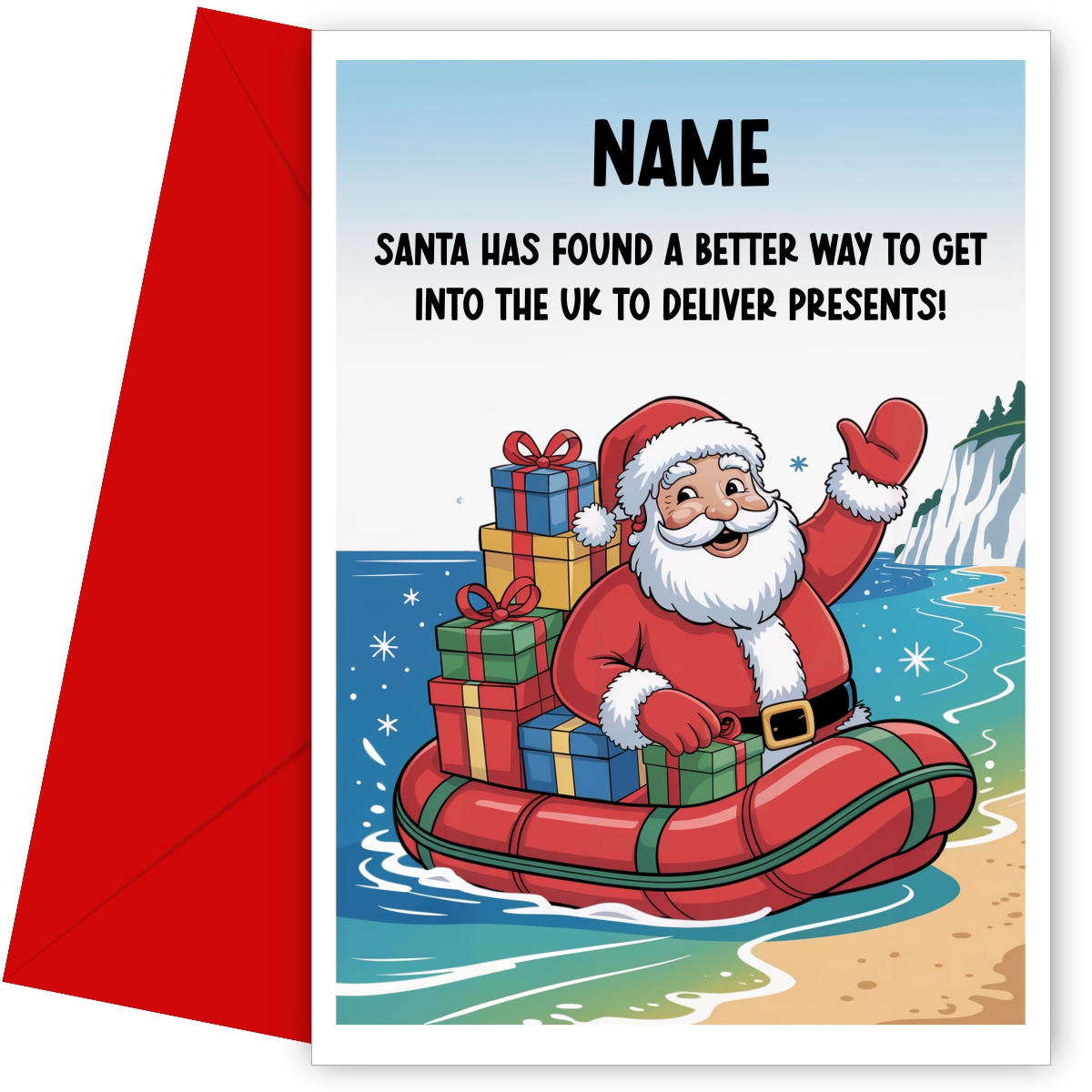 Funny Christmas Card - Santa in a Dingee - Christmas Card for Adult, Friend and Family