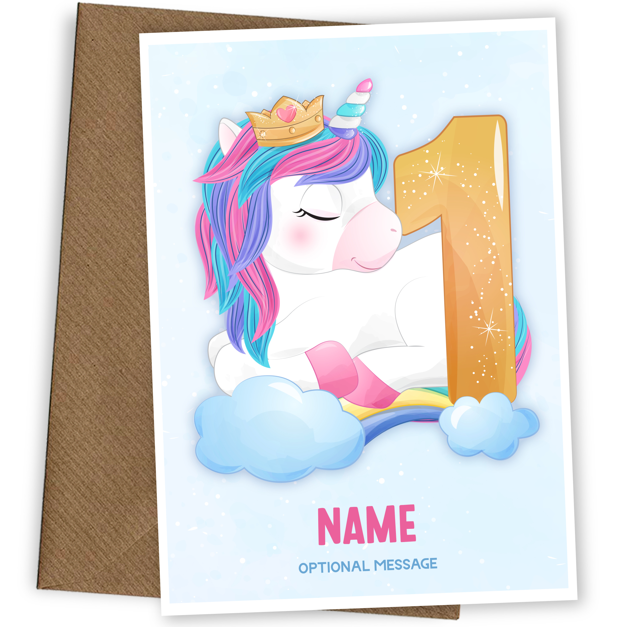 Girls 1st Birthday Card for Kids Age 1 Yrs - Unicorn