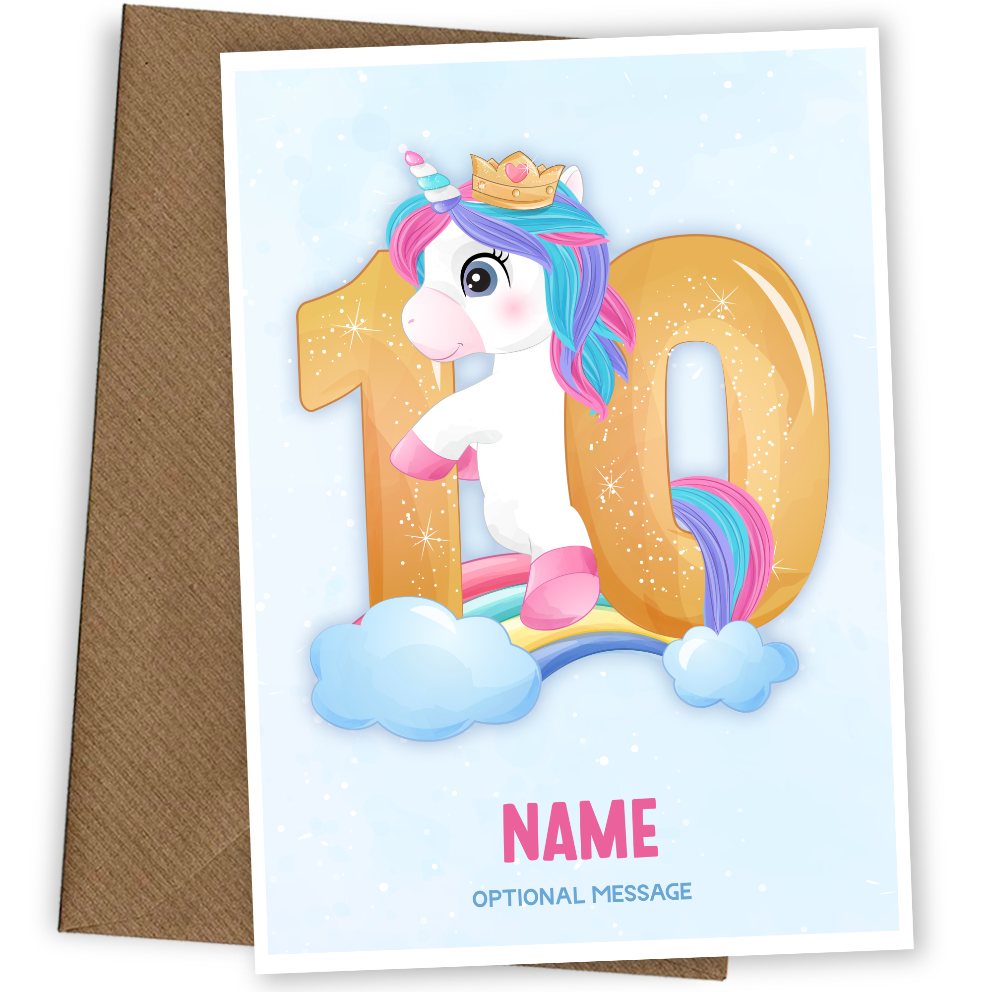 Girls 10th Birthday Card for Kids Age 10 Yrs - Unicorn